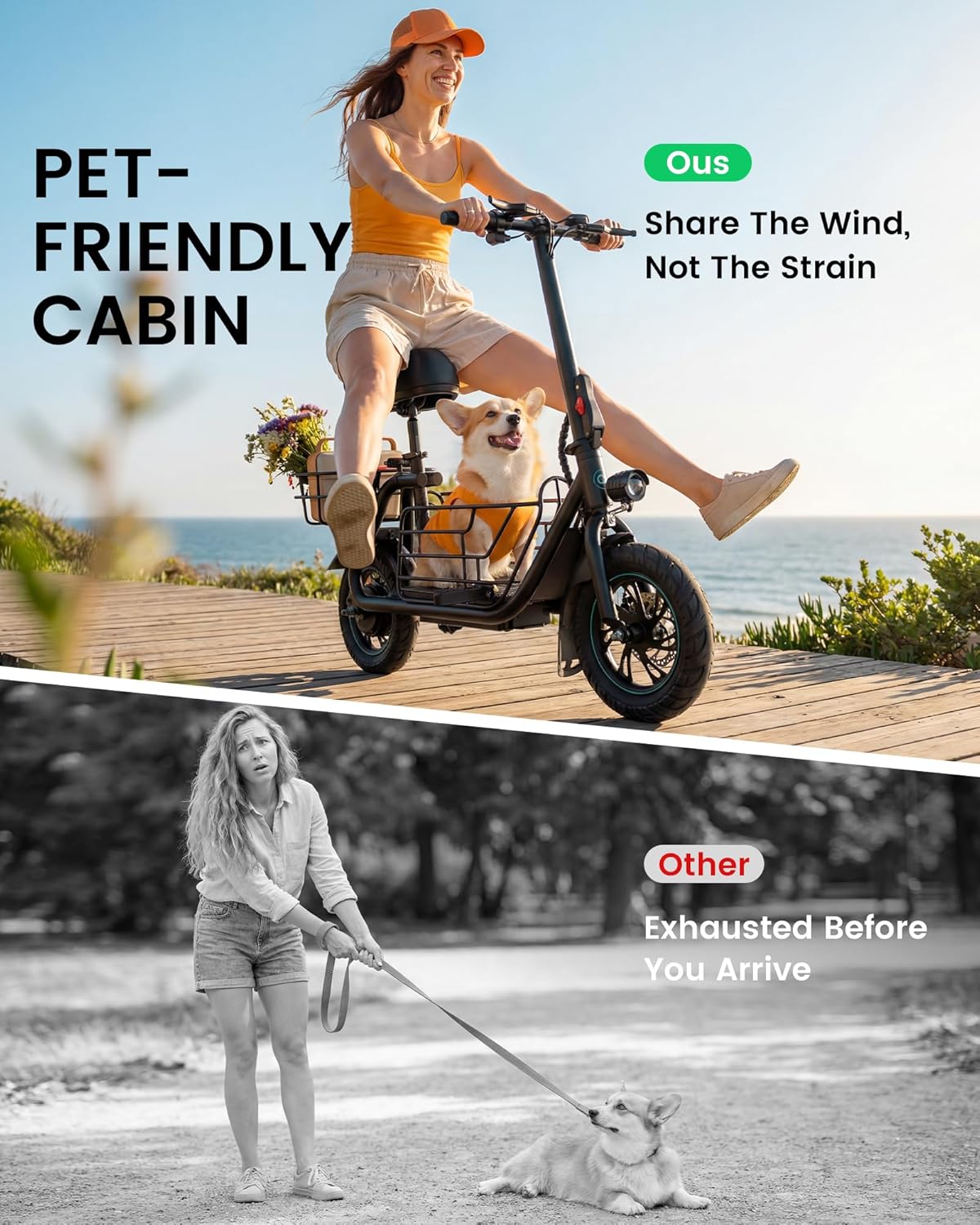 Electric Scooter with Seat for Adults, 550W Motor, Up to 19 MPH, 20 Miles Range, Foldable Commuter Scooter with Basket & 12" Pneumatic Tires