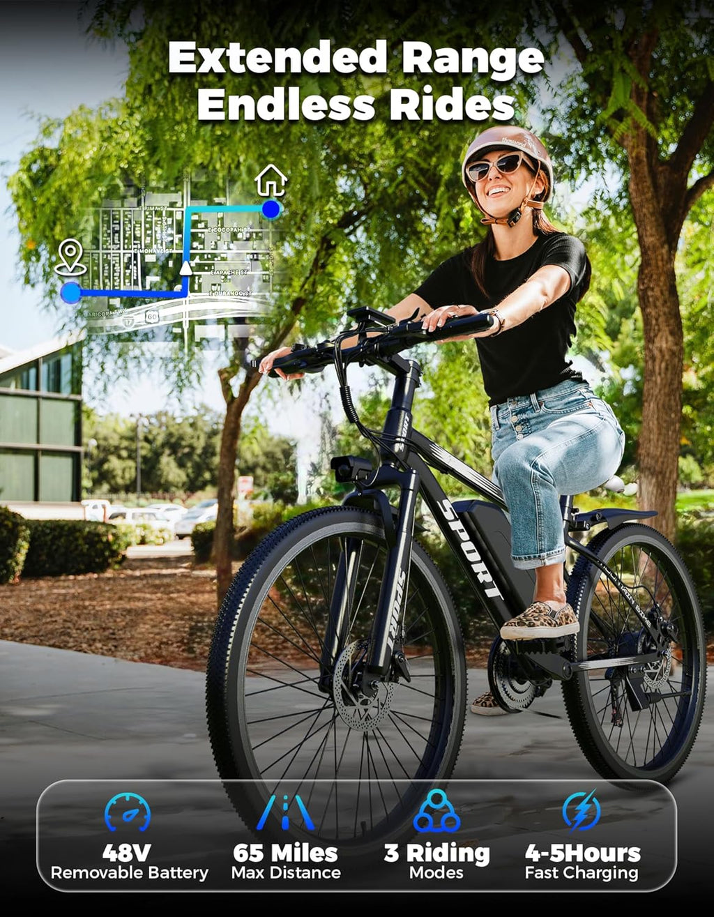 1500W Peak Electric Mountain Bike for Adults – 26-Inch Commuter E-Bike with 7-Speed Gears, Up to 25 MPH & 65-Mile Range