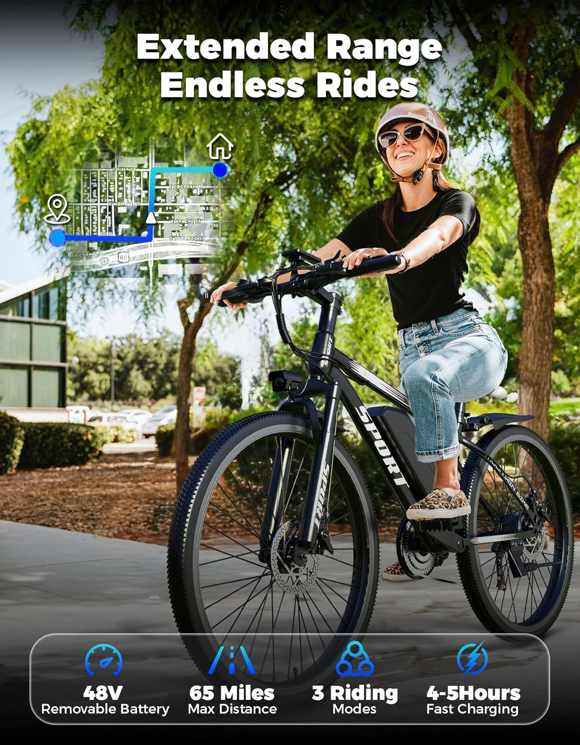 1500W Peak Electric Mountain Bike for Adults – 26-Inch Commuter E-Bike with 7-Speed Gears, Up to 25 MPH & 65-Mile Range