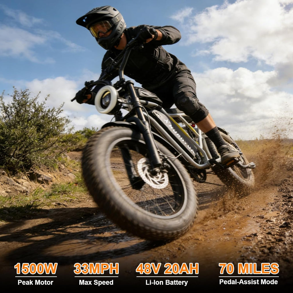 1500W Peak Electric Dirt Bike for Adults – 33 MPH Fat Tire E-Bike with Dual Suspension, Up to 70 Miles Range