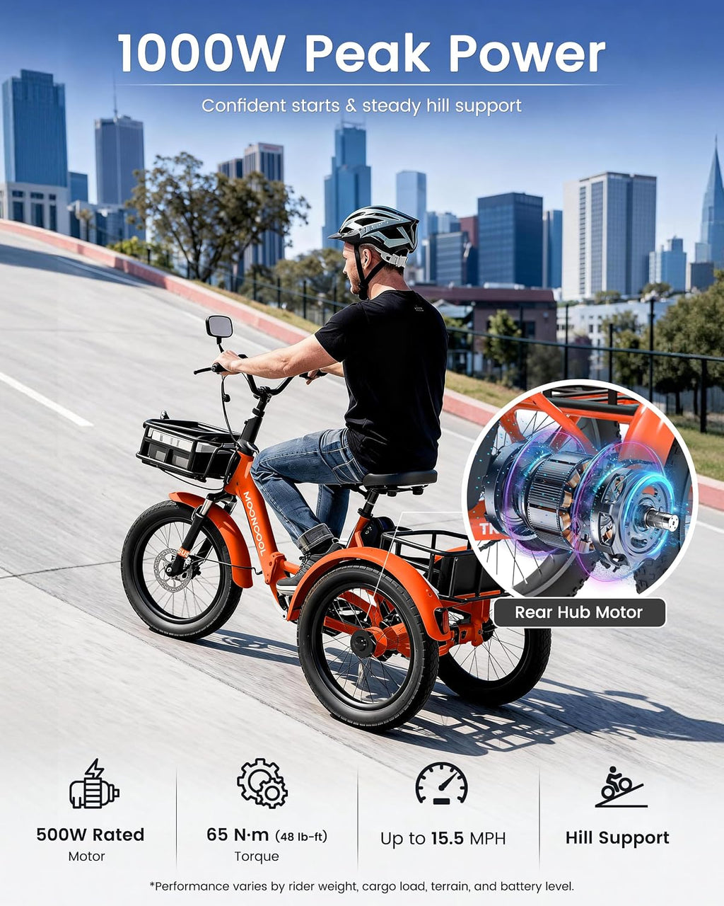 Folding Electric Tricycle for Adults with 500W/750W Motor, 20" x 3.0" Fat Tires, Aluminum Frame & 3-Wheel Design