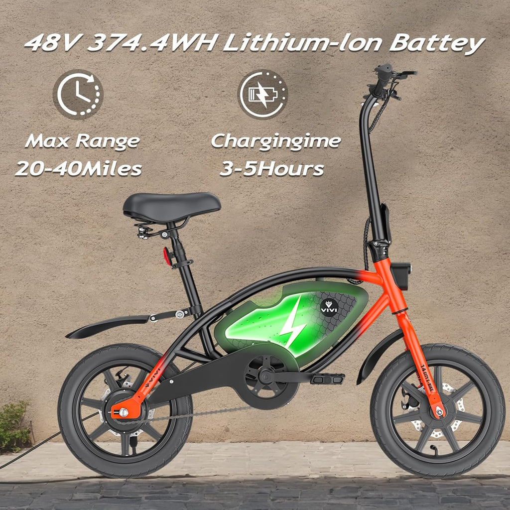 14" Folding Electric Bike for Adults & Teens – Compact City E-Bike with Cruise Control & Long-Range Assist