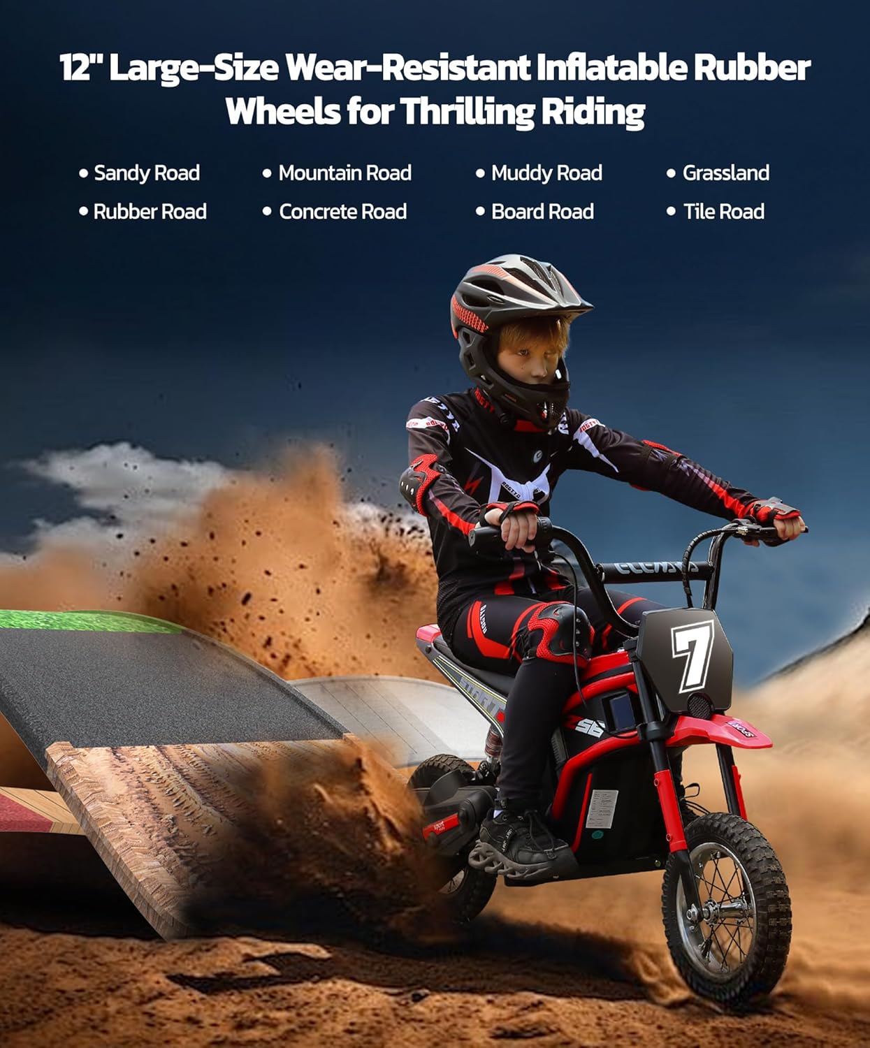 Electric Dirt Bike for Kids – 350W Ride-On Motorcycle with 12” Air Tires, 3-Speed Control & LED Display