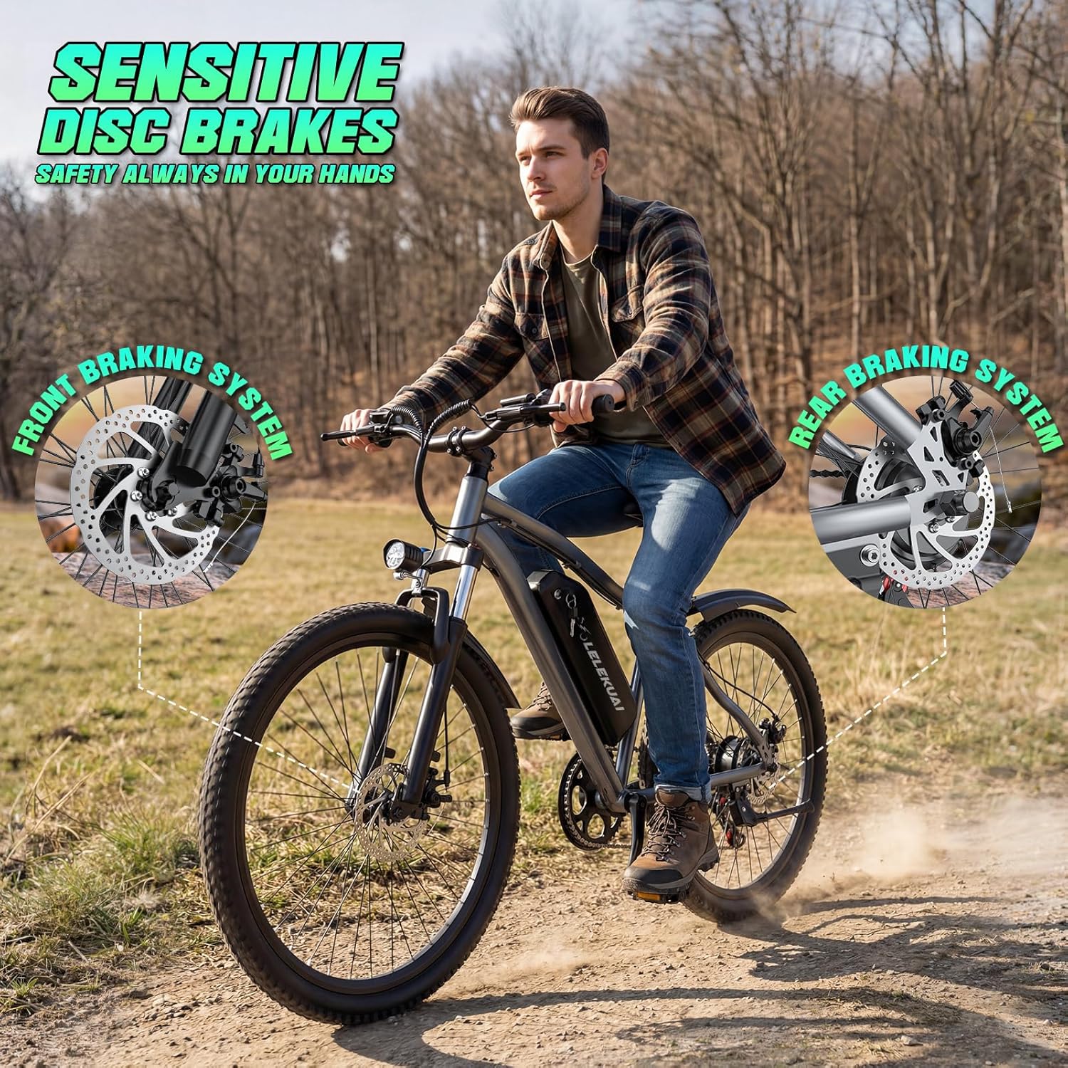 26" Electric Bike for Adults, 720W Peak Motor, 7-Speed Commuter E-Bike, Up to 50-Mile Range, All-Terrain Electric Bicycle