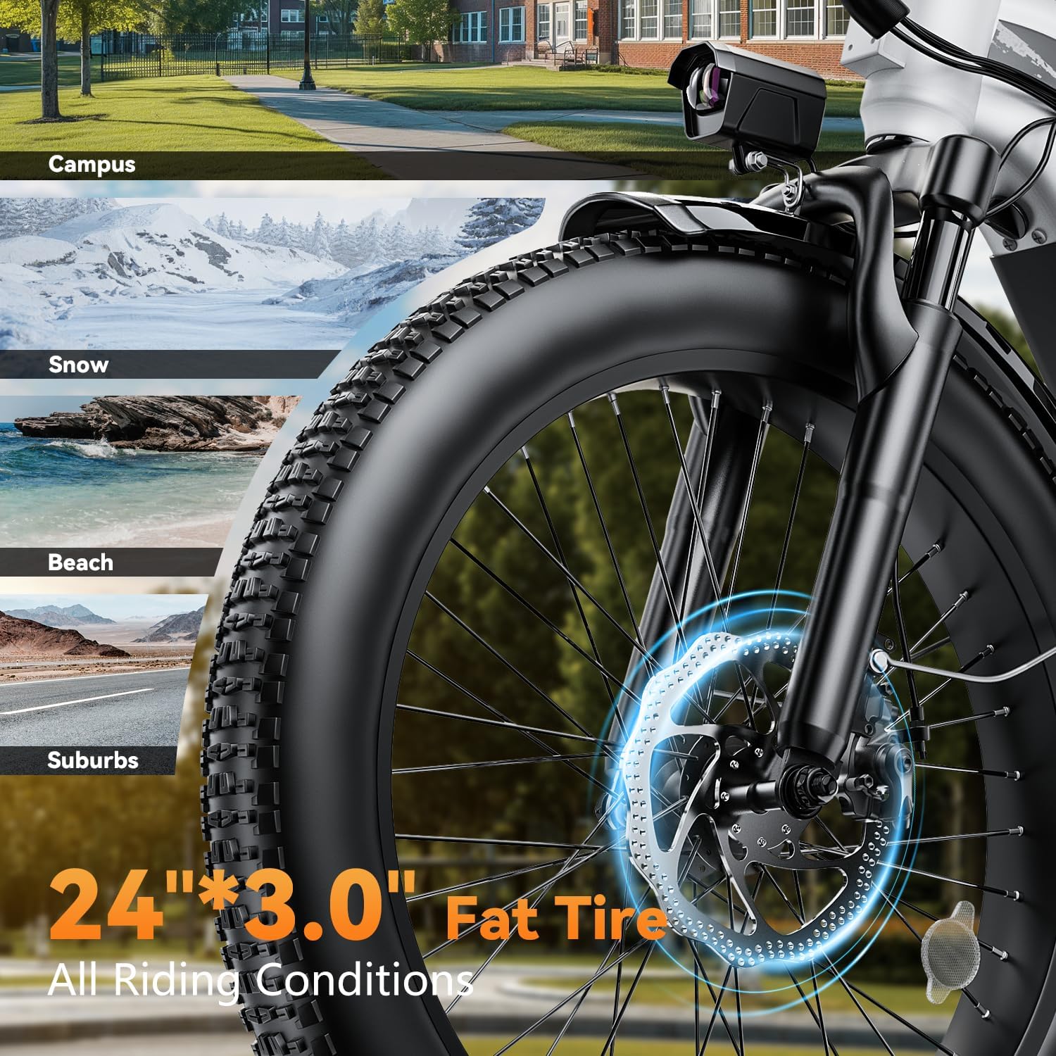 24" Fat Tire Step-Thru Electric Bike for Adults & Teens – All-Terrain E-Bike with Front Suspension & Removable Power System