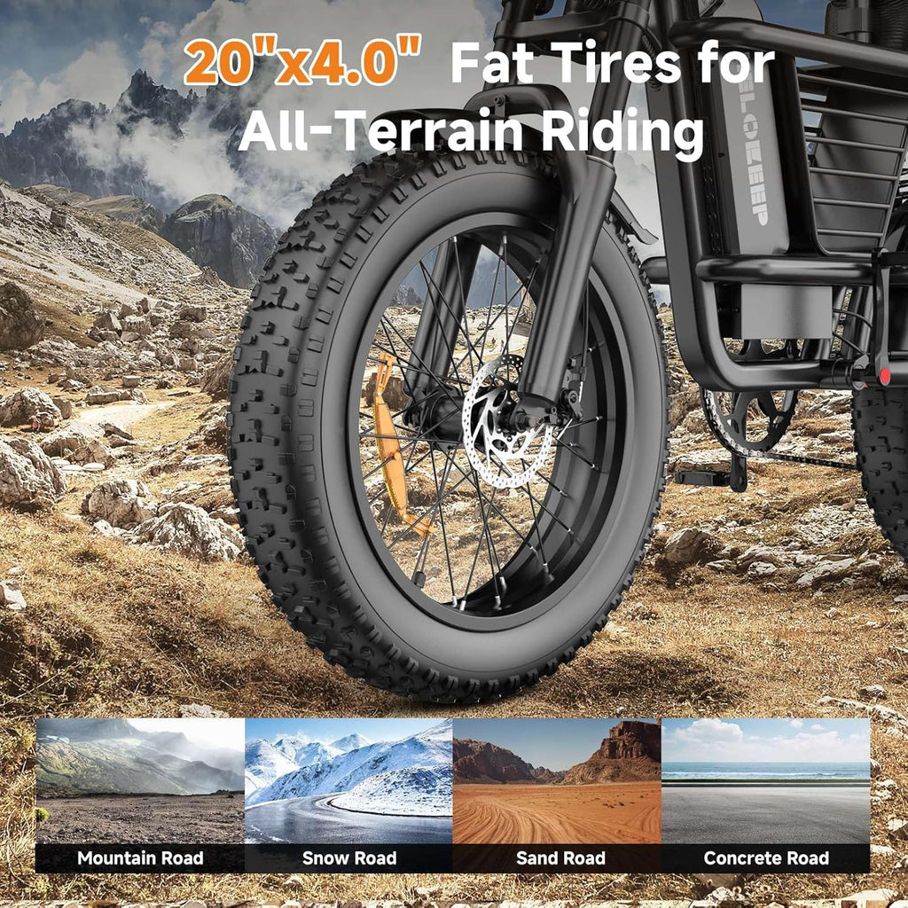 20-Inch Fat Tire Electric Bike for Adults, All-Terrain E-Bike with Advanced Suspension, Removable Power System, UL Certifiedv