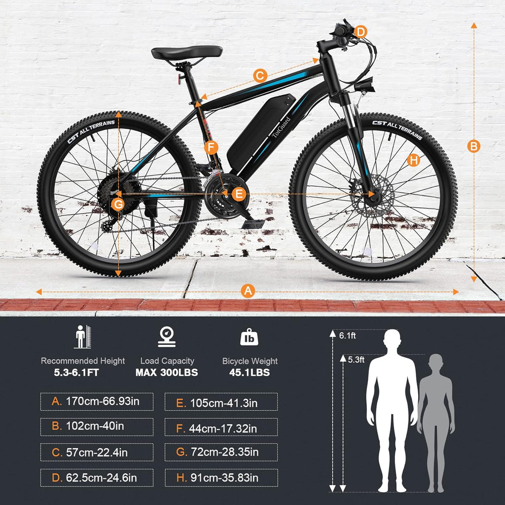 26" Electric Mountain Bike for Adults with Front Suspension – Up to 19.8 MPH, 50-Mile Range