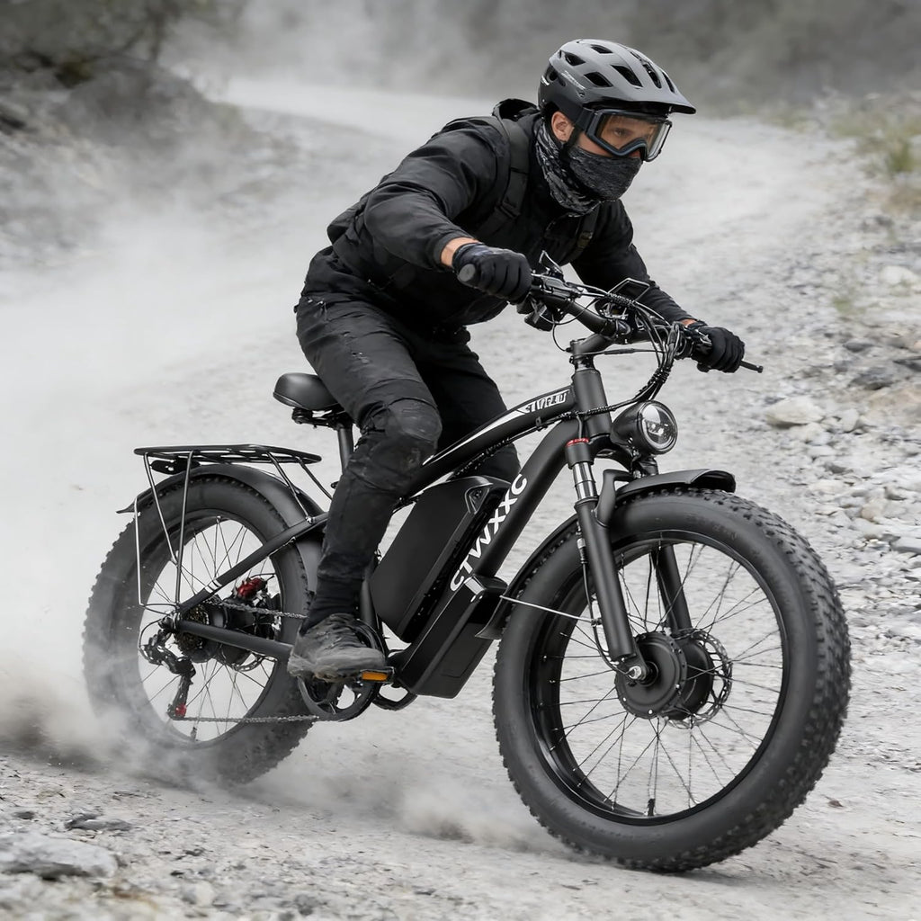 Dual Motor Electric Fat Tire Bike for Adults, 9000W Peak Power, Up to 45 MPH, 24" All-Terrain E-Bike with Lockable Suspension