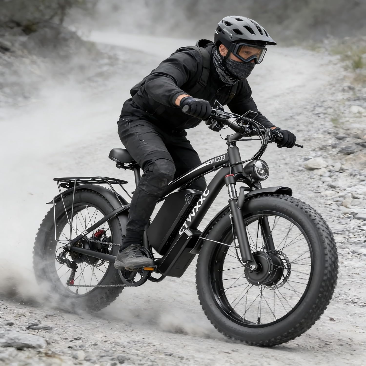 Dual Motor Electric Fat Tire Bike for Adults, 9000W Peak Power, Up to 45 MPH, 24" All-Terrain E-Bike with Lockable Suspension