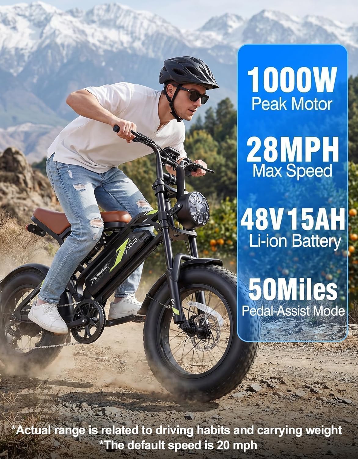 1000W Electric Bike for Adults – 16" Fat Tire Full Suspension E-Bike, 28 MPH Top Speed, Up to 50 Miles Range