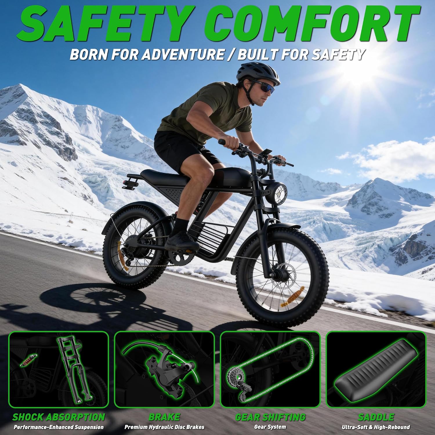 20-Inch Fat Tire Electric Bike for Adults, Long-Range All-Terrain E-Bike, Motorcycle-Style Design, USA Stock