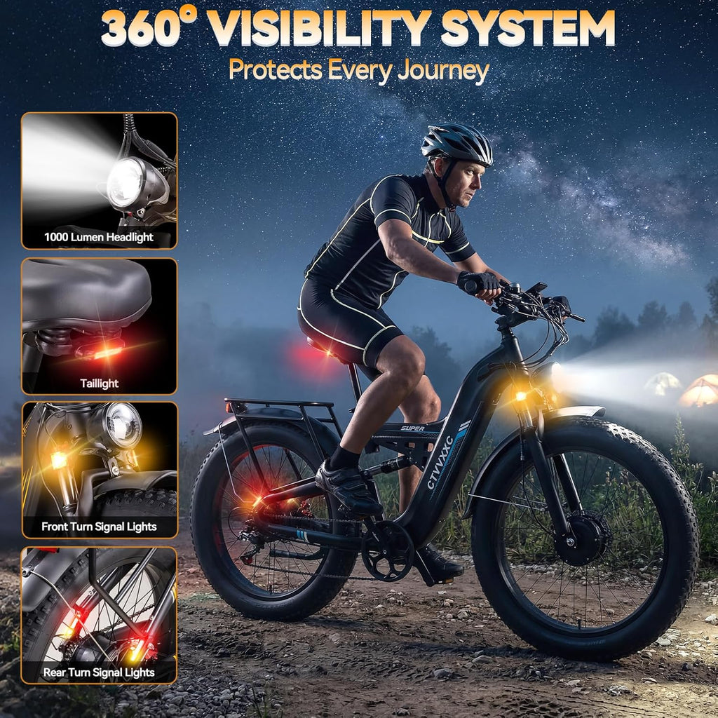 Dual Motor Fat Tire Electric Bike for Adults – Full Suspension All-Terrain E-Bike with Long-Range Performance