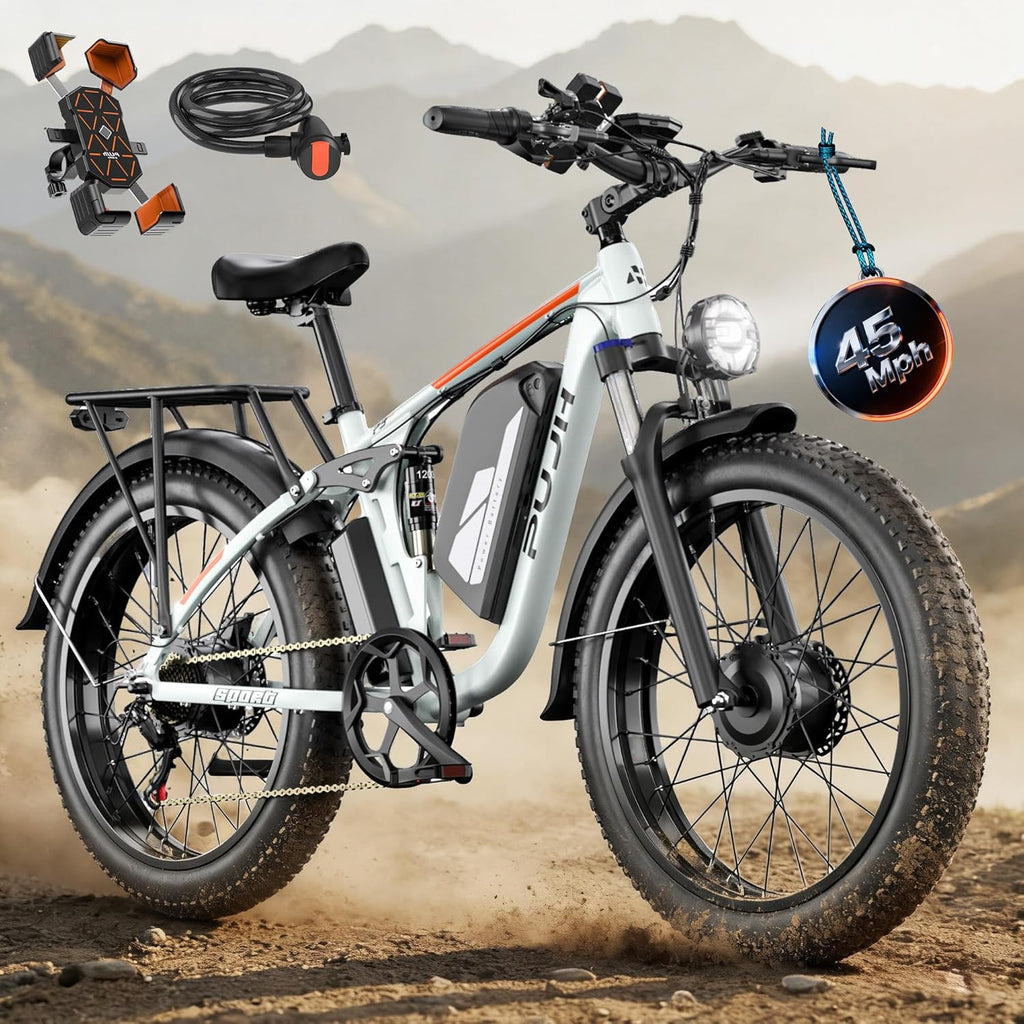 Dual Motor Electric Bike for Adults, 24-Inch Fat Tire All-Terrain E-Bike, Full Suspension Long-Range Electric Bicycle