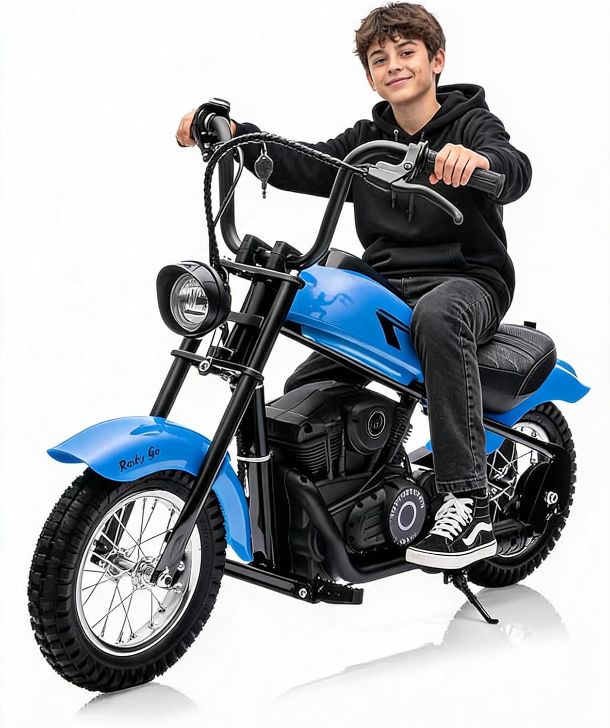 Kids Electric Dirt Bike 250W Chain-Driven Motor, 14-15 MPH Top Speed, LED Lights, Handbrake & Shock Absorbers, 150 lbs Capacity, Black