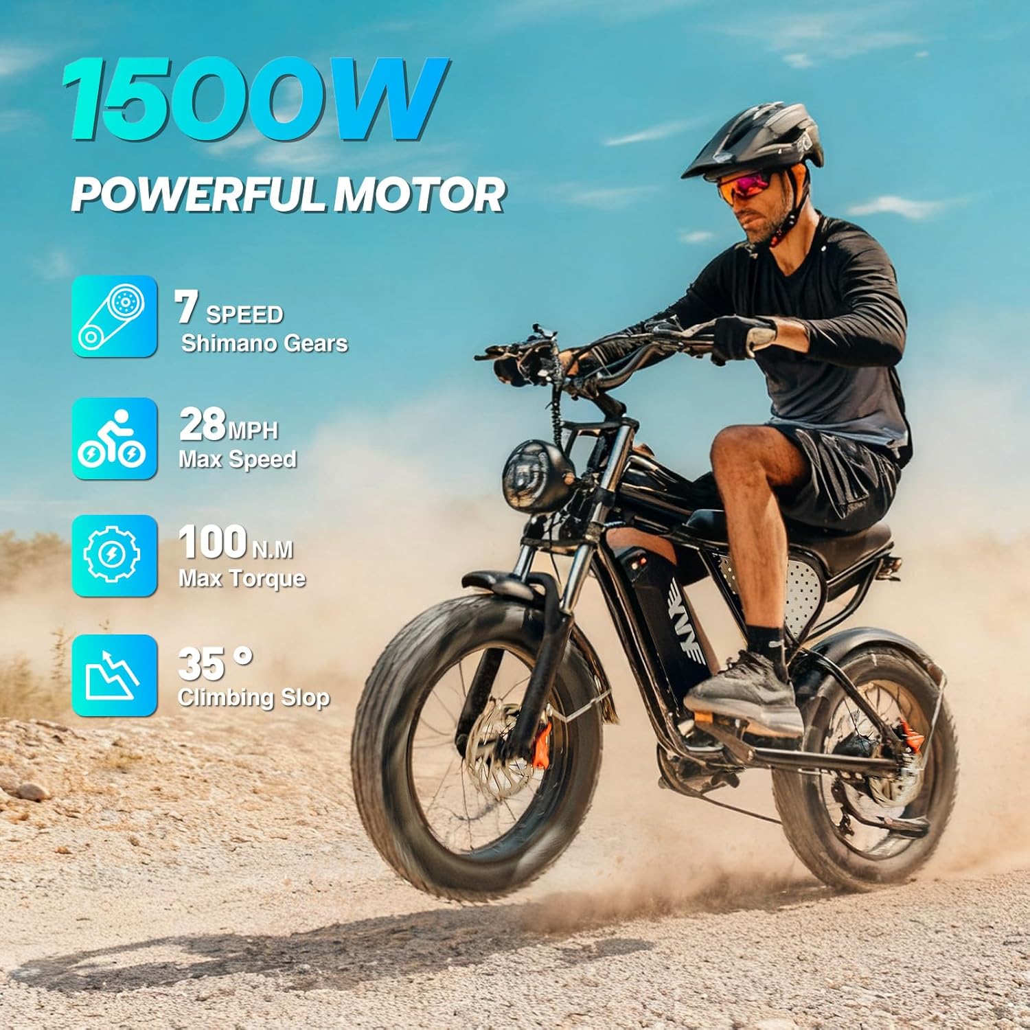 20" Fat Tire Electric Bike for Adults, Up to 3000W Peak Motor, Full Suspension All-Terrain eBike, Long-Range Performance, Off-Road & Trail Riding