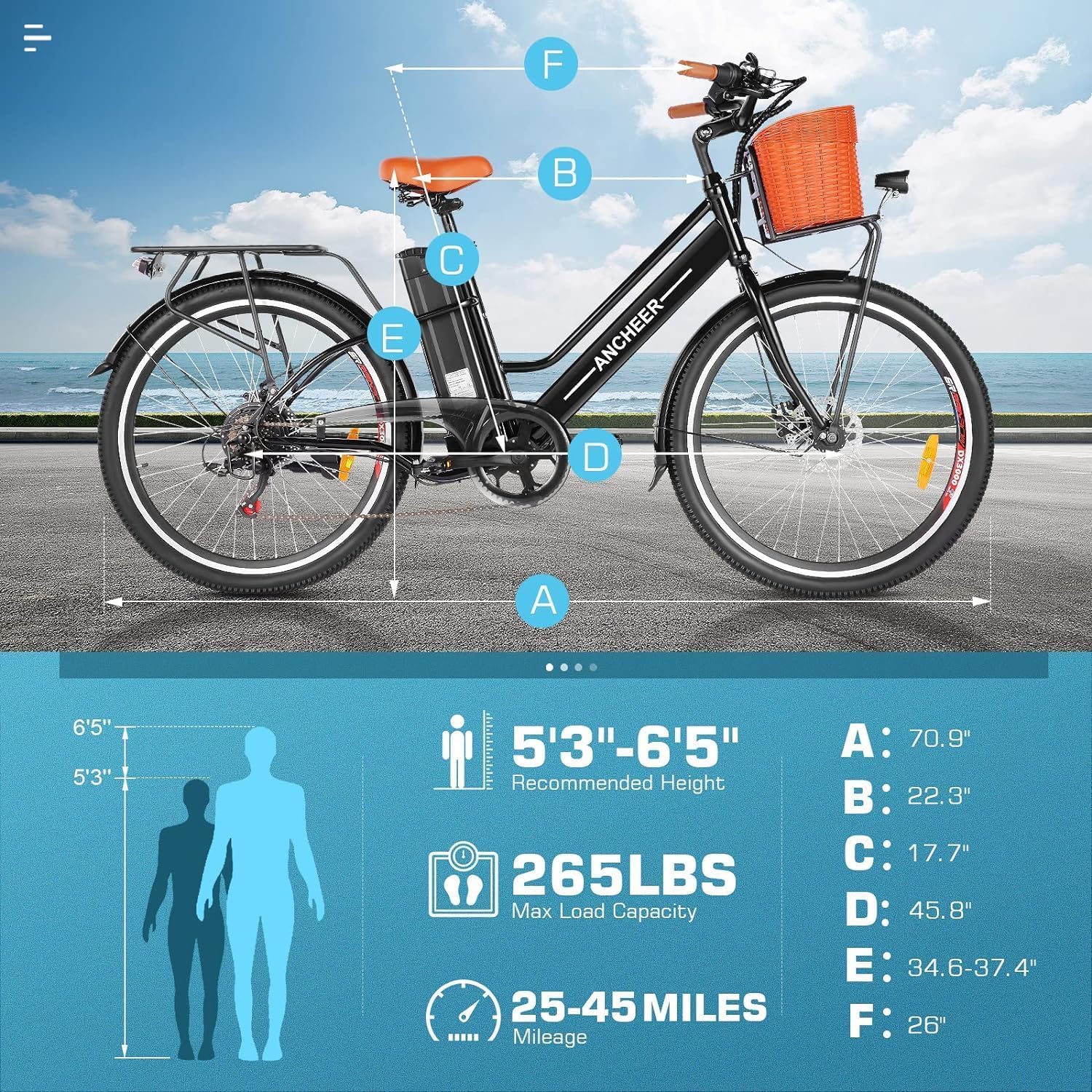 26" Step-Through Electric City Bike for Adults – Commuter E-Bike with Basket, LCD Display & Low-Step Frame