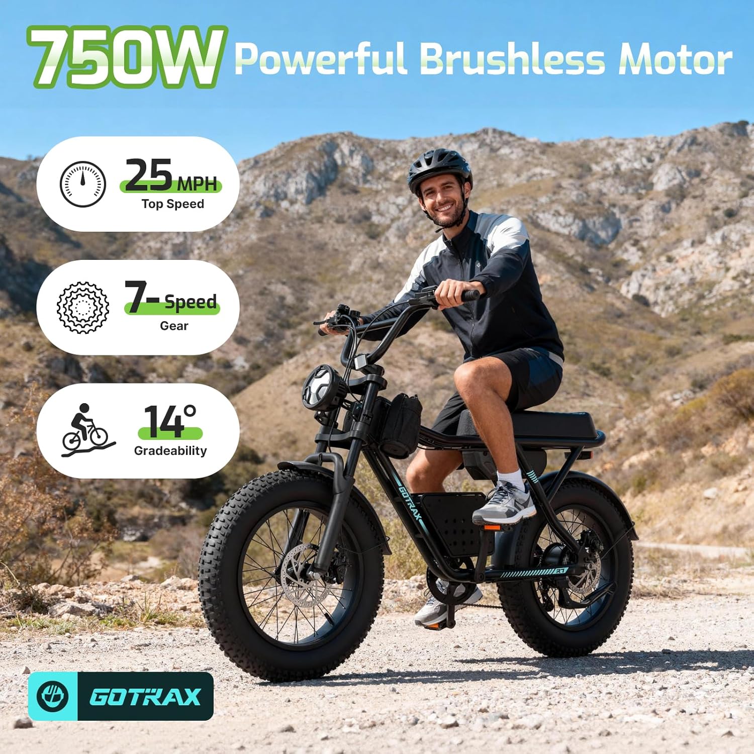 750W Electric Bike for Adults – 20" Fat Tire E-Bike, 25 MPH Top Speed, Up to 45 Miles Range, Basket & Frame Bag Included