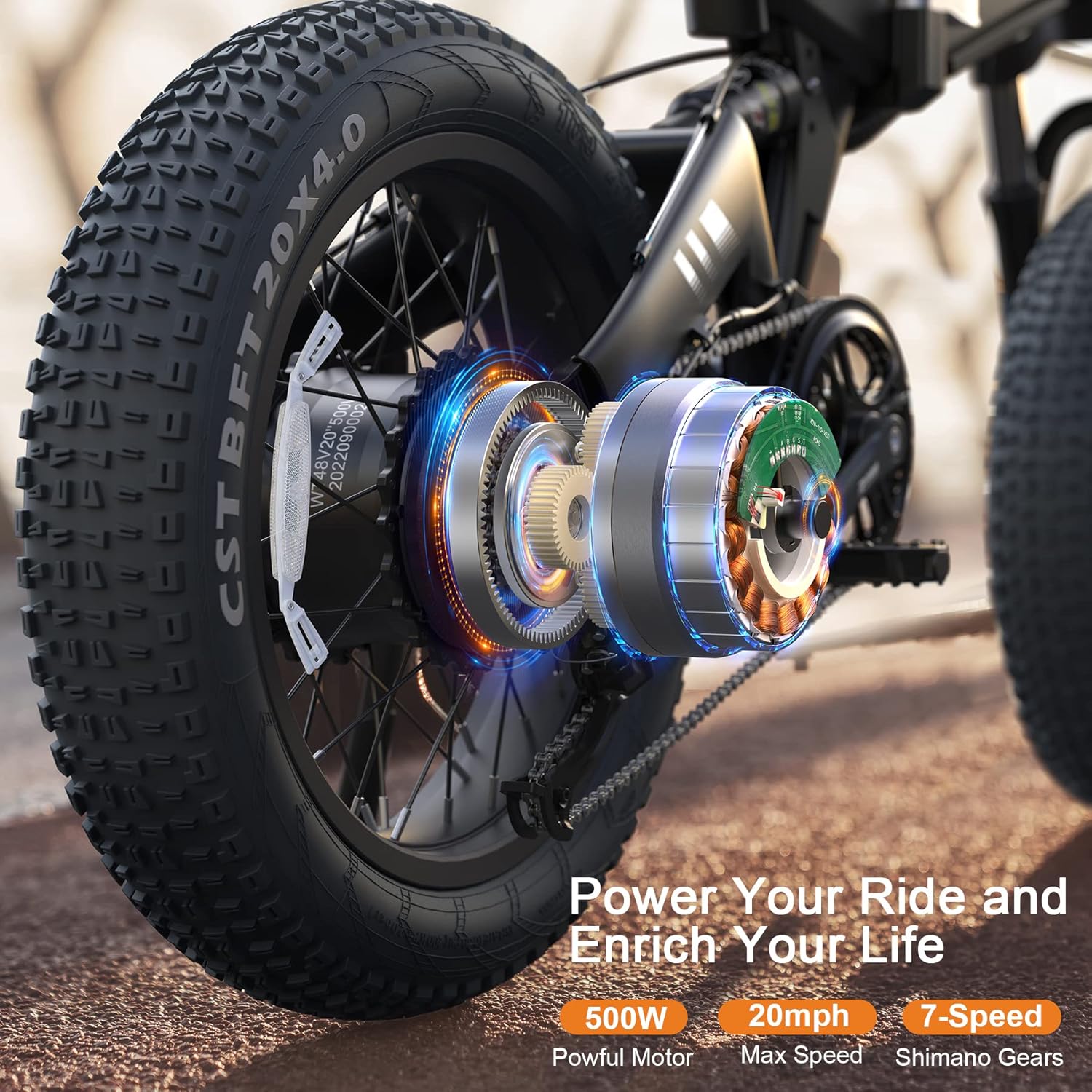 20" Fat Tire Folding Electric Bike for Adults with 1000W Peak Motor, 7-Speed Gear System, Shock Absorber & Up to 20 MPH