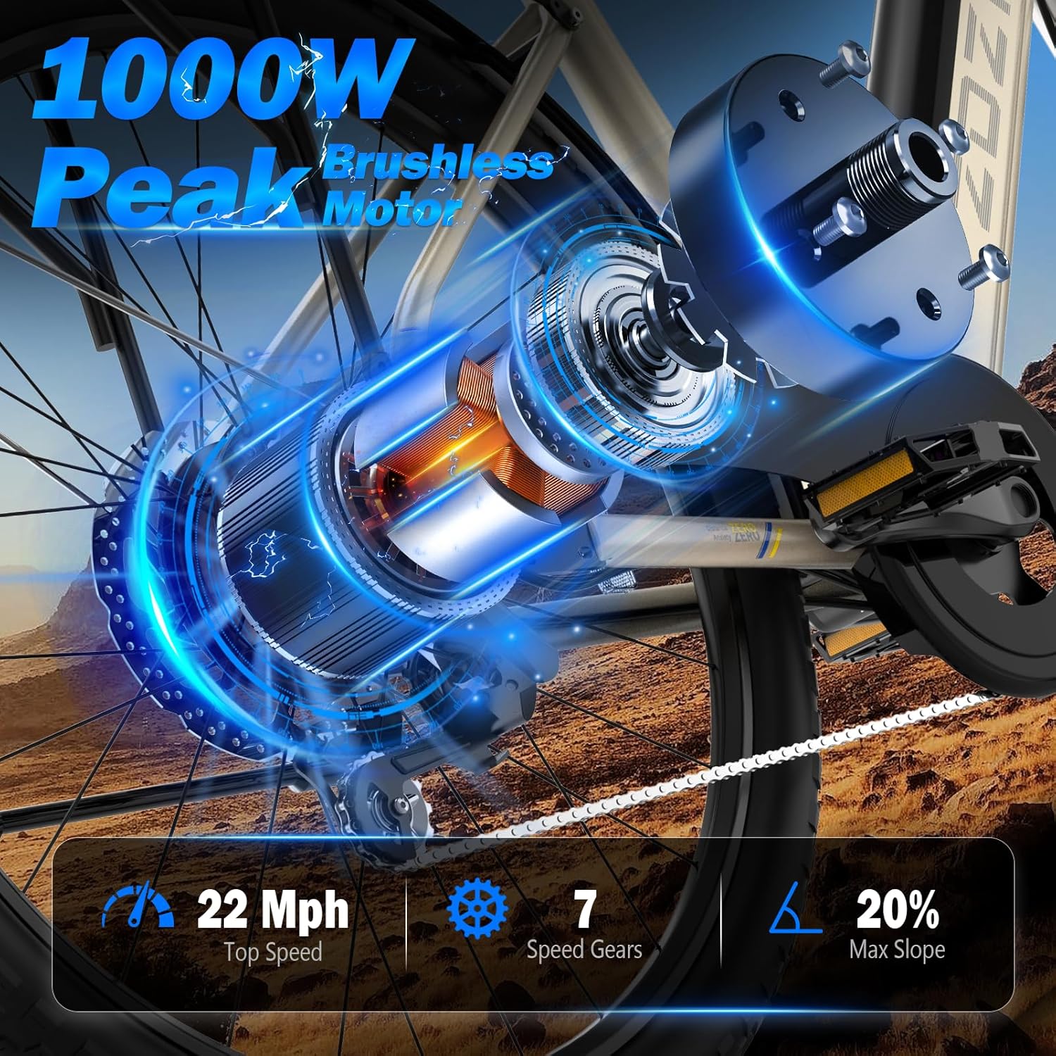 Step-Through Electric Bike for Adults, 1000W Peak Motor, 7-Speed Commuter E-Bike with Rear Cargo Rack
