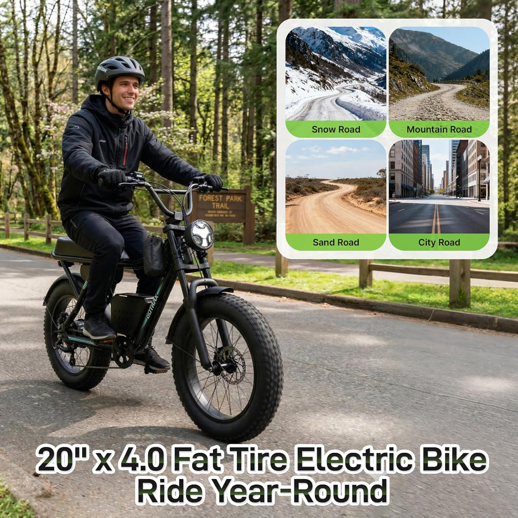 750W Electric Bike for Adults – 20" Fat Tire E-Bike, 25 MPH Top Speed, Up to 45 Miles Range, Basket & Frame Bag Included