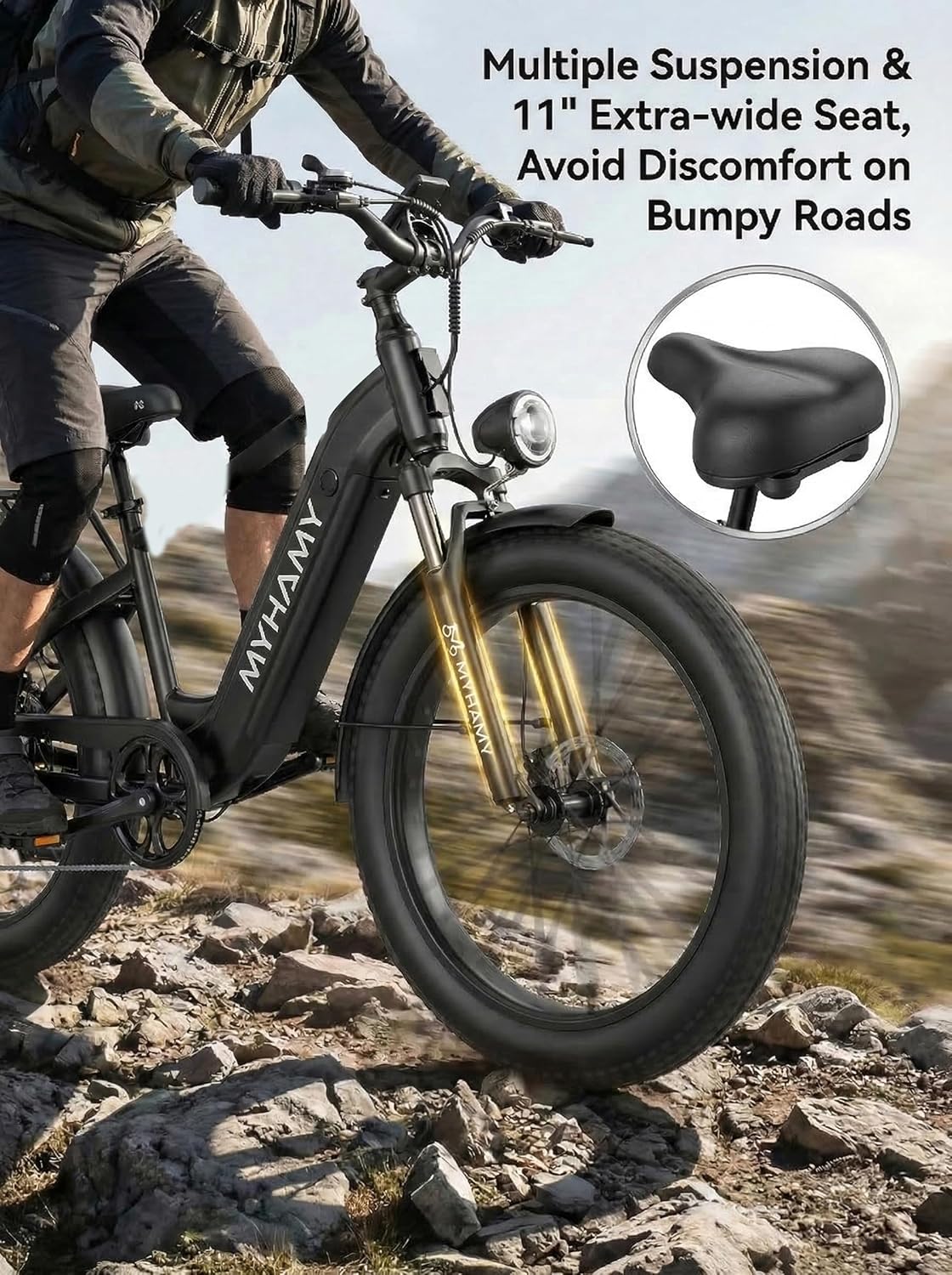 24" Fat Tire Electric Mountain Bike for Adults – All-Terrain E-Bike with Dual Suspension & 7-Speed Gear System