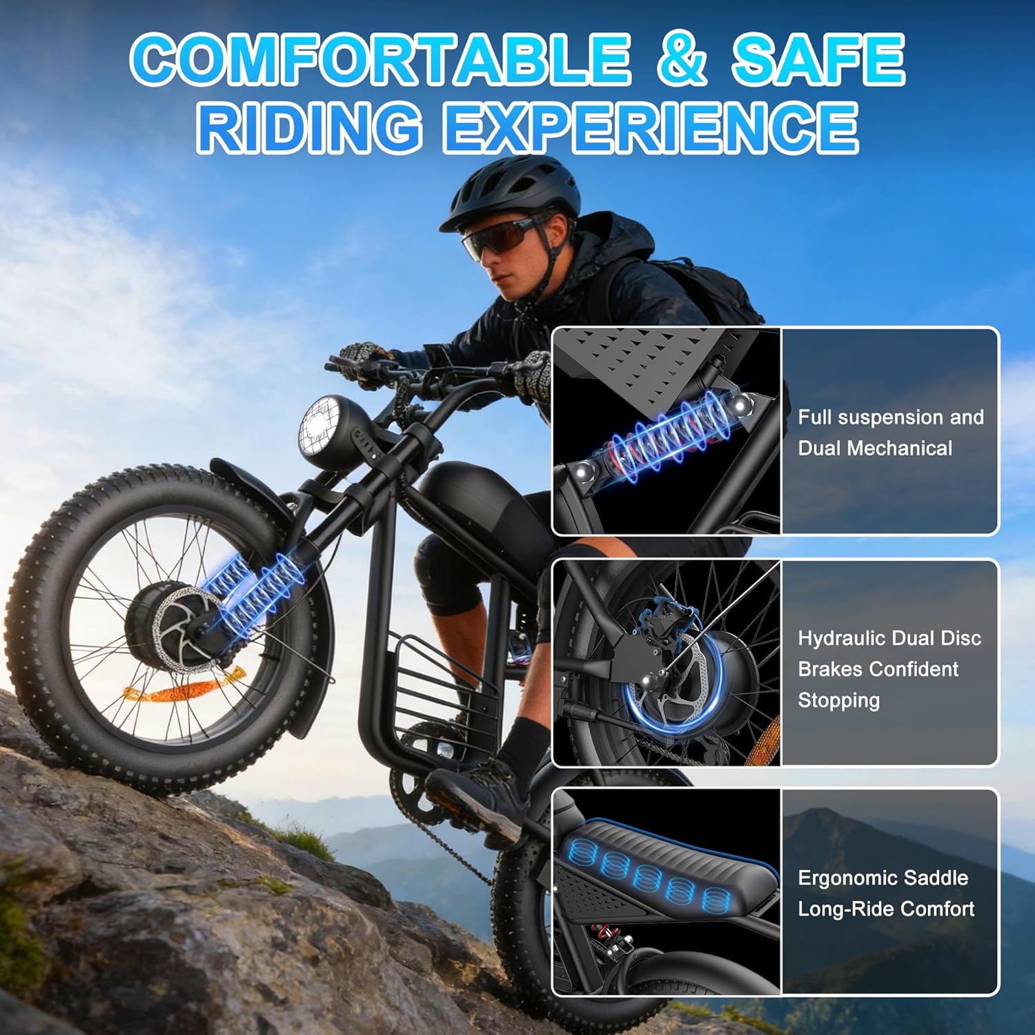 20" Fat Tire Electric Bike for Adults with 1000W/1500W/3000W Motor, 3 Riding Modes, All-Terrain Design, Up to 37 MPH & 100 Miles Range