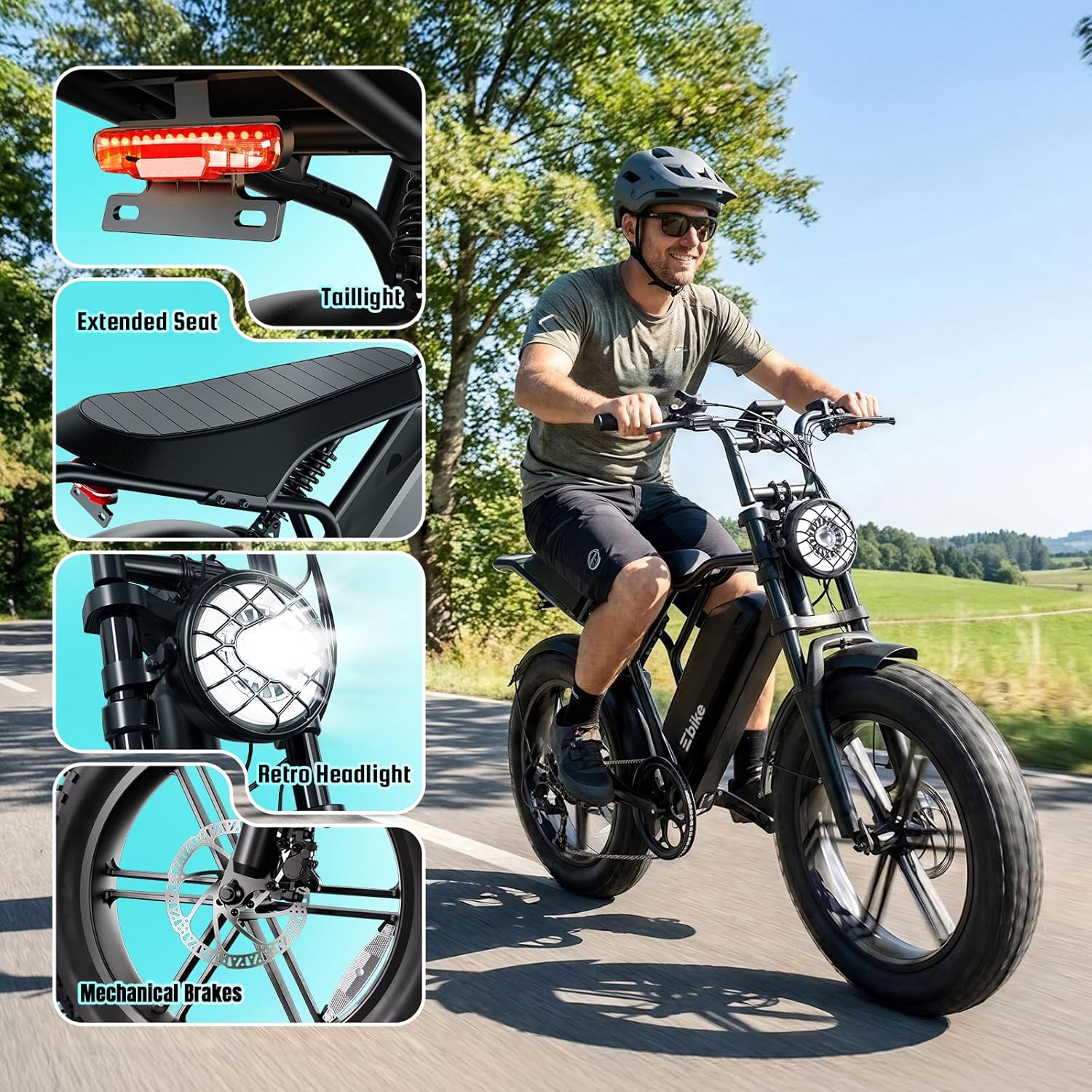 Adult Electric Fat Tire Bike, 1500W Peak Motor, Up to 60-Mile Range, 20" All-Terrain E-Bike with Dual Suspension & 7-Speed Drivetrain