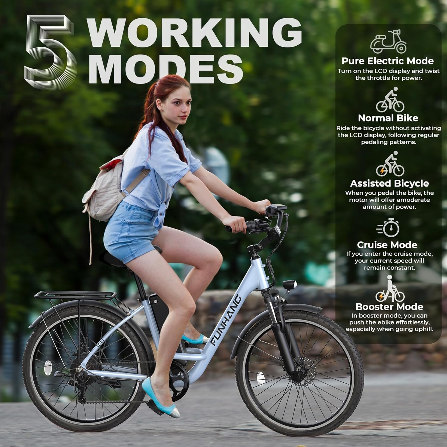 26-Inch City Cruiser Electric Bike for Adults – 1000W Peak Motor, 7-Speed Commuter E-Bike, Up to 20 MPH & 50-Mile Range