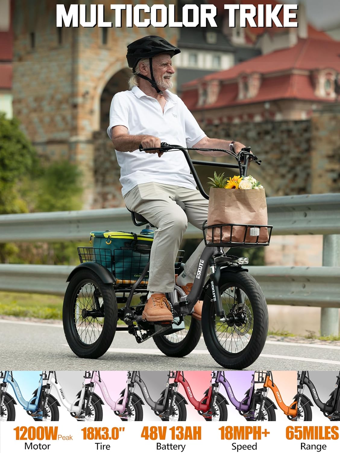 Electric Tricycle for Adults, Folding 3-Wheel Electric Bike with Fat Tires, Step-Through Frame, Long-Range Electric Trike