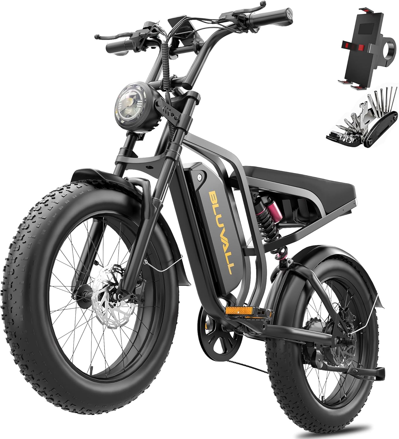 1500W Peak Electric Bike for Adults, 20" x 4.0 Fat Tire eBike, Up to 35 MPH, 40–60 Miles Range, Full Suspension, Hydraulic Brakes & 7-Speed Gear System