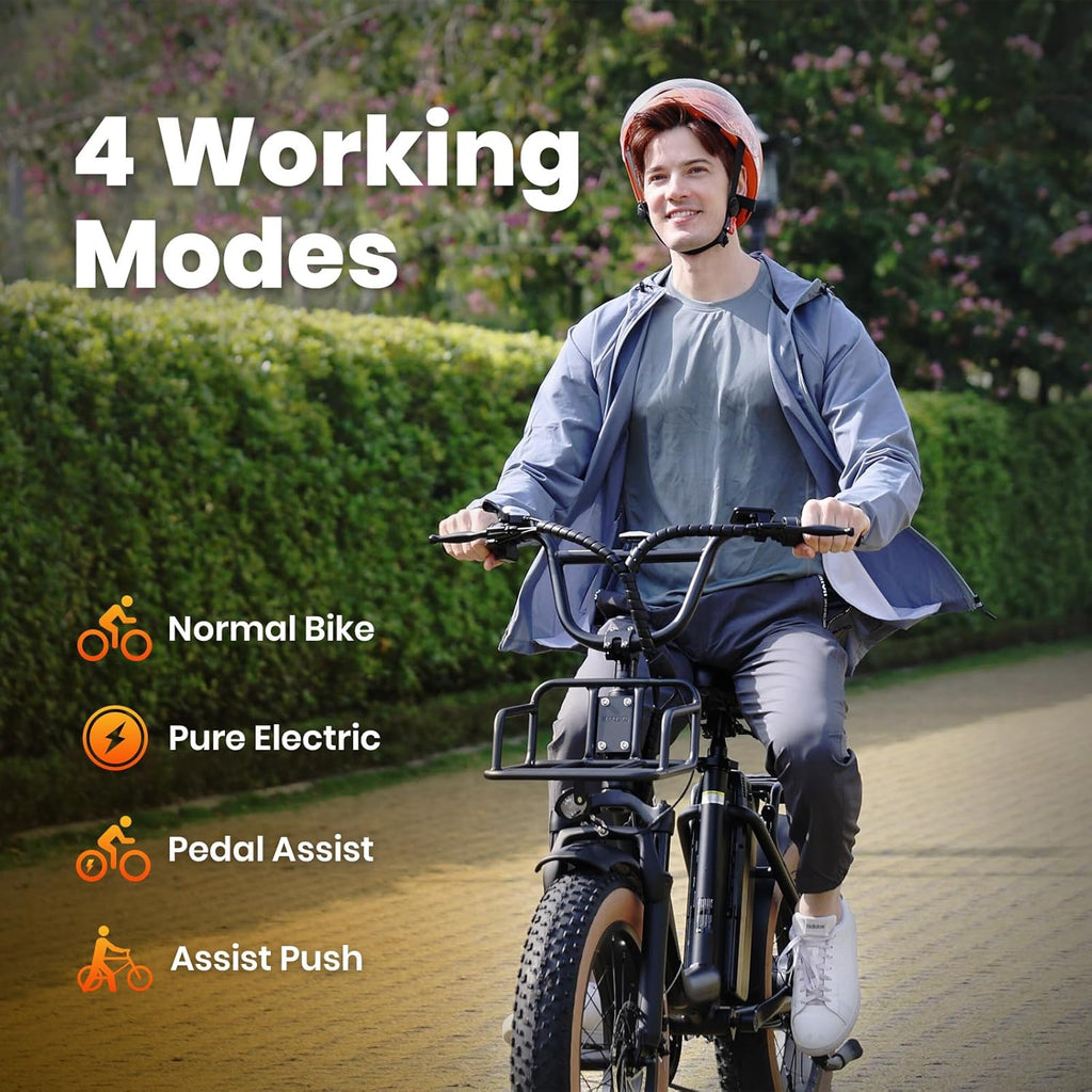 1800W Peak Electric Bike for Adults – 20" Fat Tire Step-Through E-Bike, Up to 90 Miles Range, 28 MPH, 7-Speed