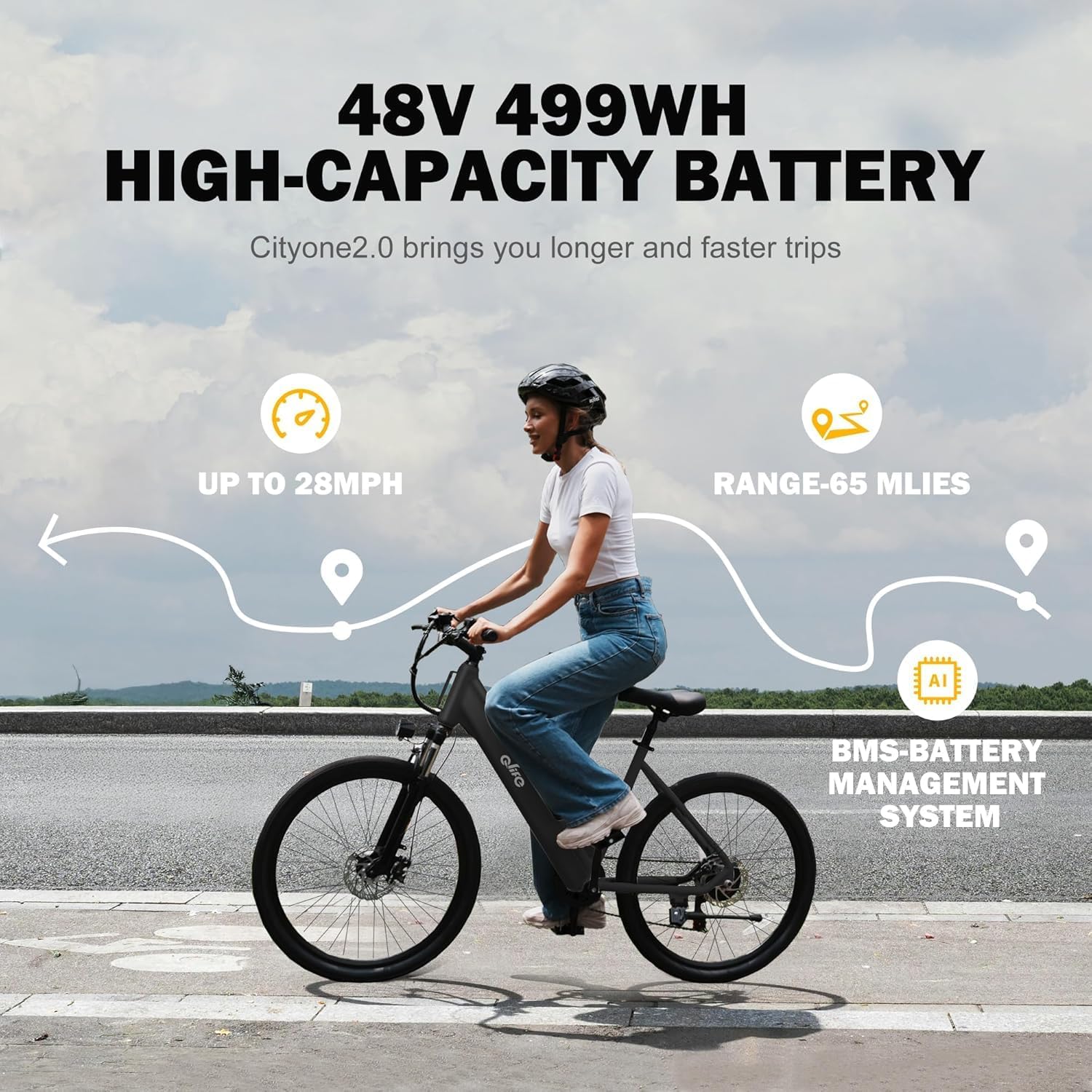 26" Electric Bike for Adults, 1200W Peak Motor, Up to 65 Miles Range, 20+ MPH Commuter eBike with Front Suspension & 7-Speed Gear System