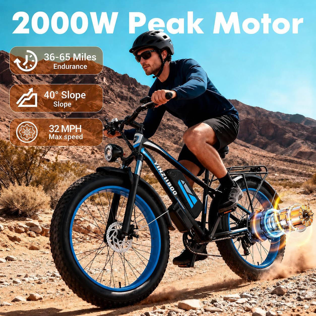 26" Fat Tire Electric Mountain Bike for Adults – Up to 32 MPH, Removable Power System, UL 2849 Certified