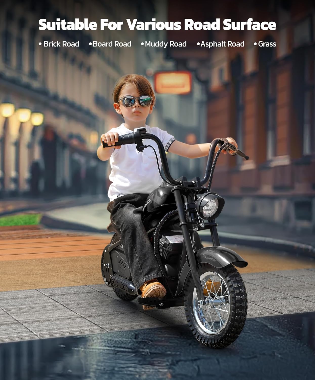 Electric Dirt Bike for Kids – 15 MPH Ride-On Motorcycle with LED Lights, Air-Filled Tires & Hand Brake