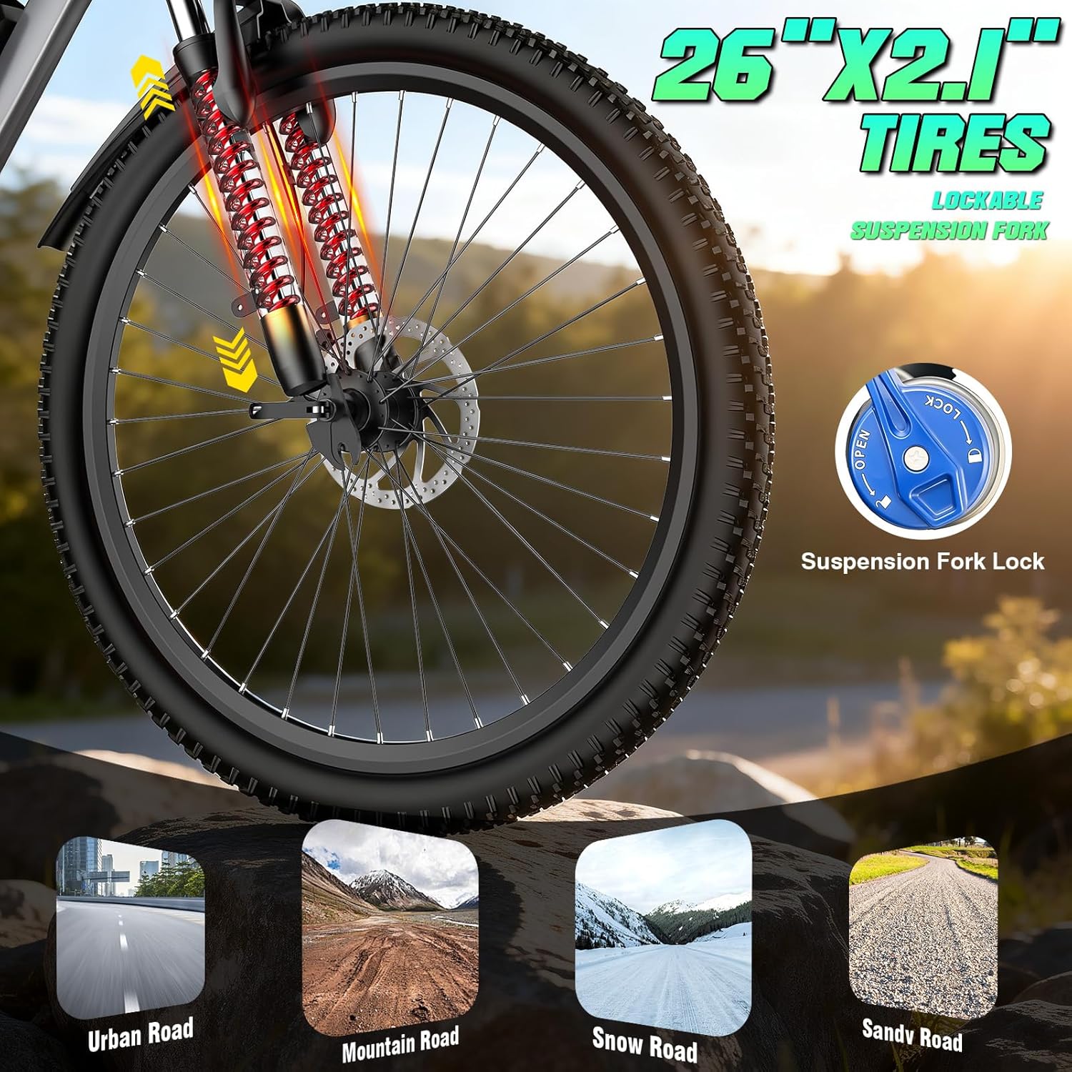 26" Electric Bike for Adults, 720W Peak Motor, 7-Speed Commuter E-Bike, Up to 50-Mile Range, All-Terrain Electric Bicycle