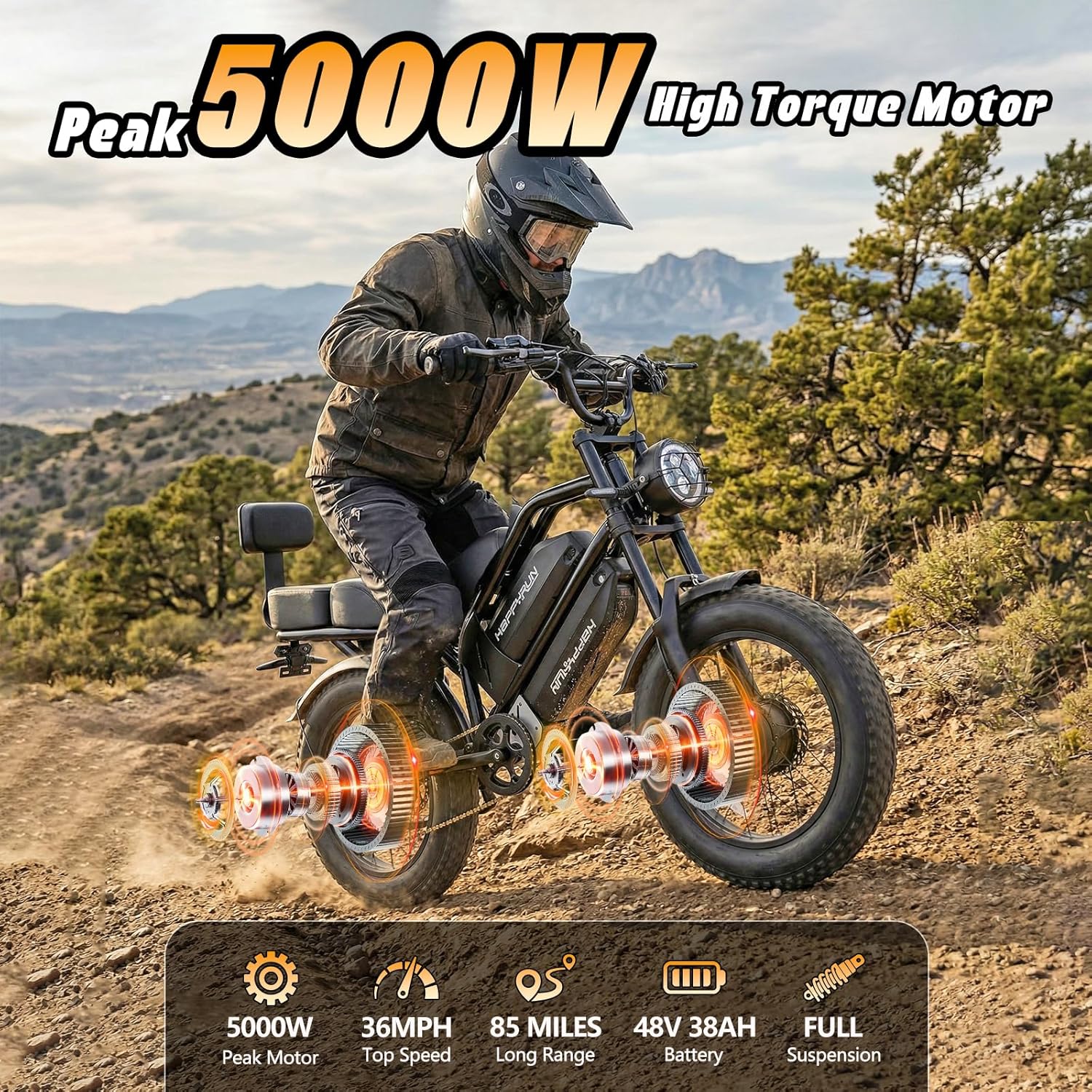 5000W Peak Dual Motor Electric Bike for Adults – 20" Fat Tire E-Bike, 36 MPH Top Speed, 85+ Miles Range, Hydraulic Brakes