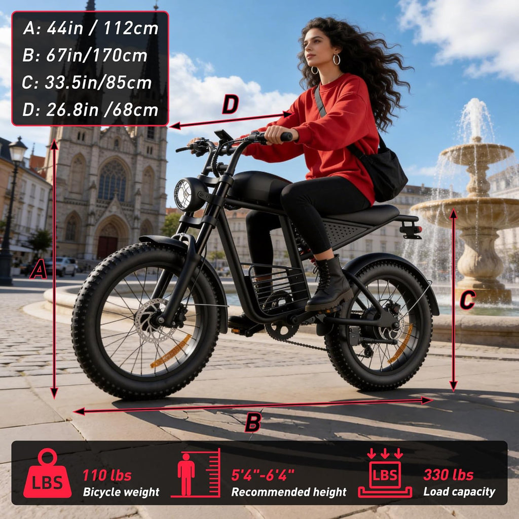 Adult Electric Fat Tire Bike, Up to 37 MPH, Long-Range All-Terrain E-Bike, 20" Off-Road Tires, Mountain, Snow & Sand Ready