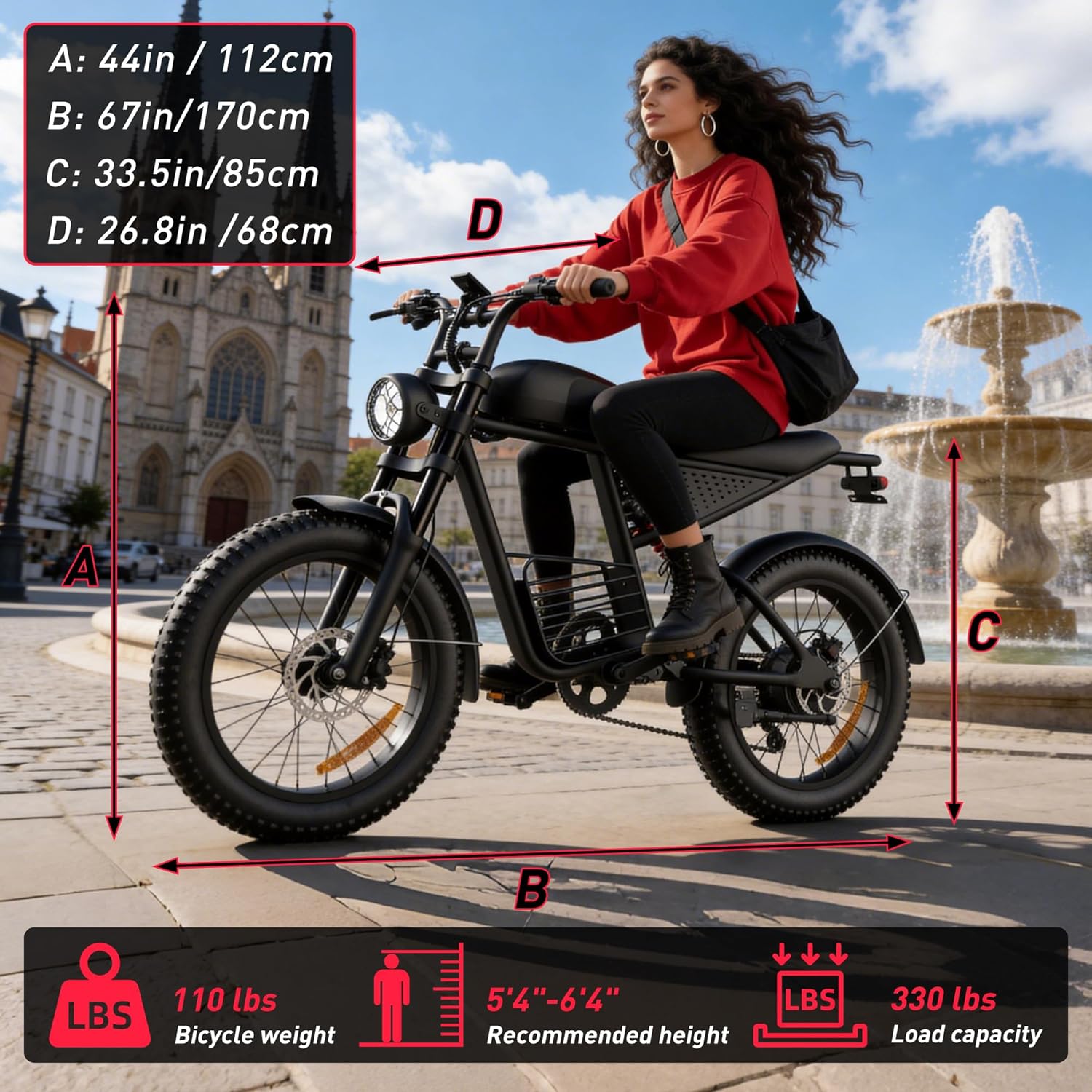 Adult Electric Fat Tire Bike, Up to 37 MPH, Long-Range All-Terrain E-Bike, 20" Off-Road Tires, Mountain, Snow & Sand Ready
