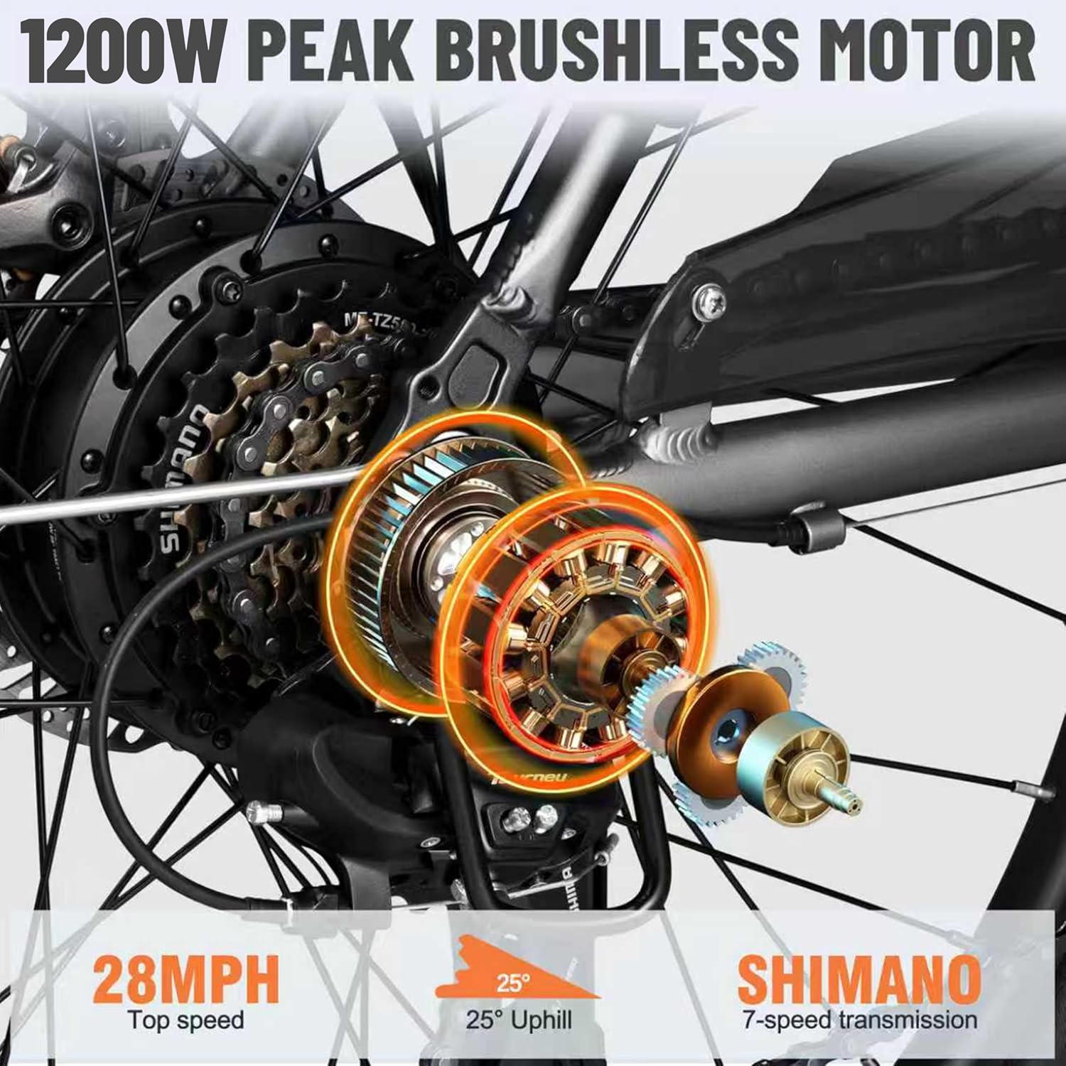 1200W Peak Electric Mountain Bike for Adults – 27.5" Step-Over E-Bike with Removable Battery, Up to 55 Miles Range, 7-Speed
