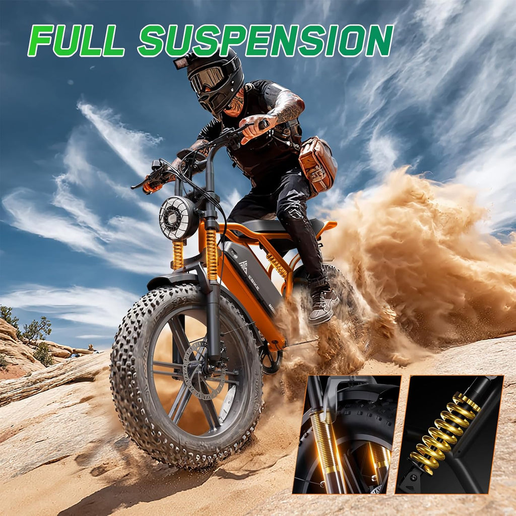 1500W Peak Electric Bike for Adults – 20" Fat Tire E-Bike, Up to 60 Miles Range, Dual Suspension, Removable Battery