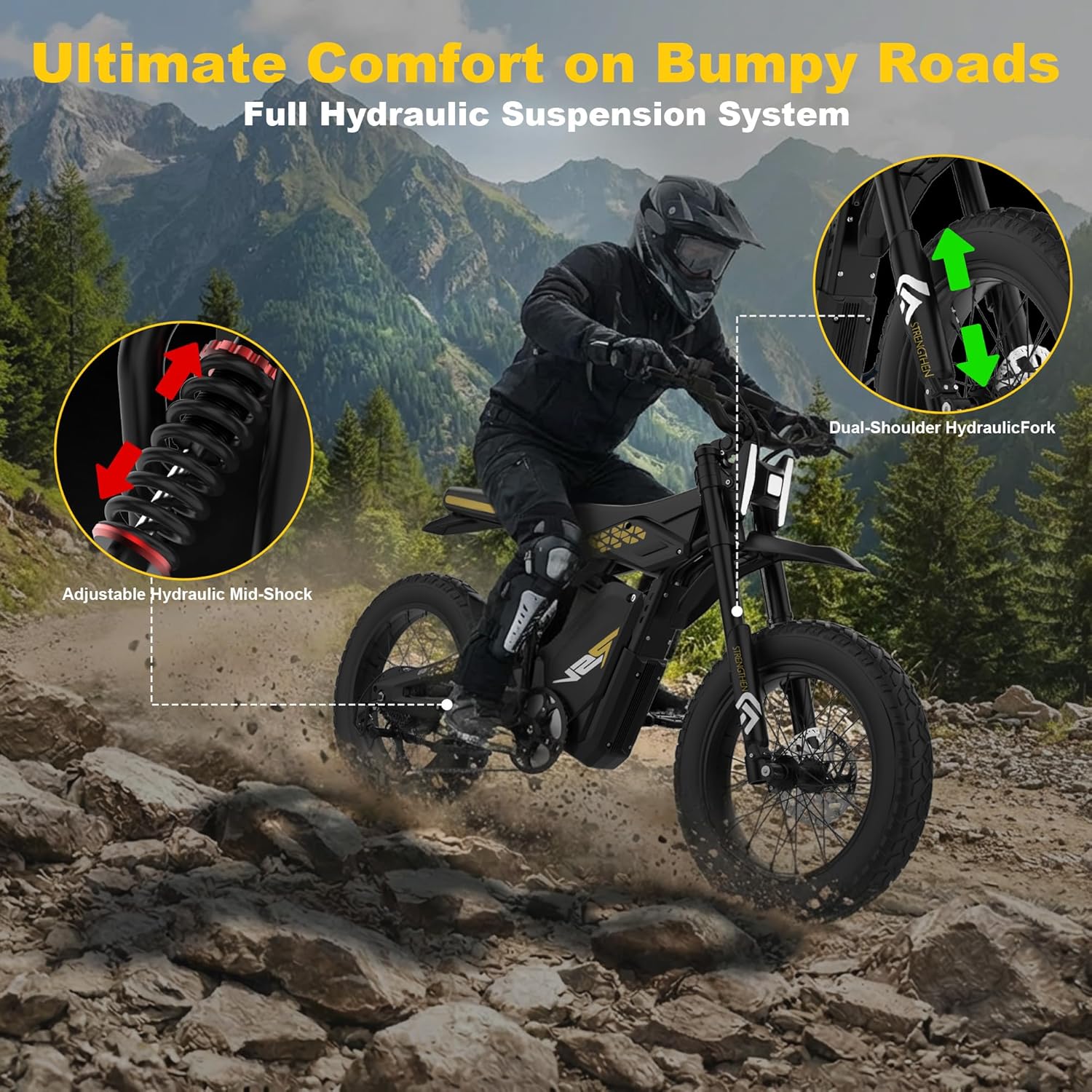20" Fat Tire Electric Dirt Bike for Adults – 2000W/3000W Motor, Full Suspension, 7-Speed Gears