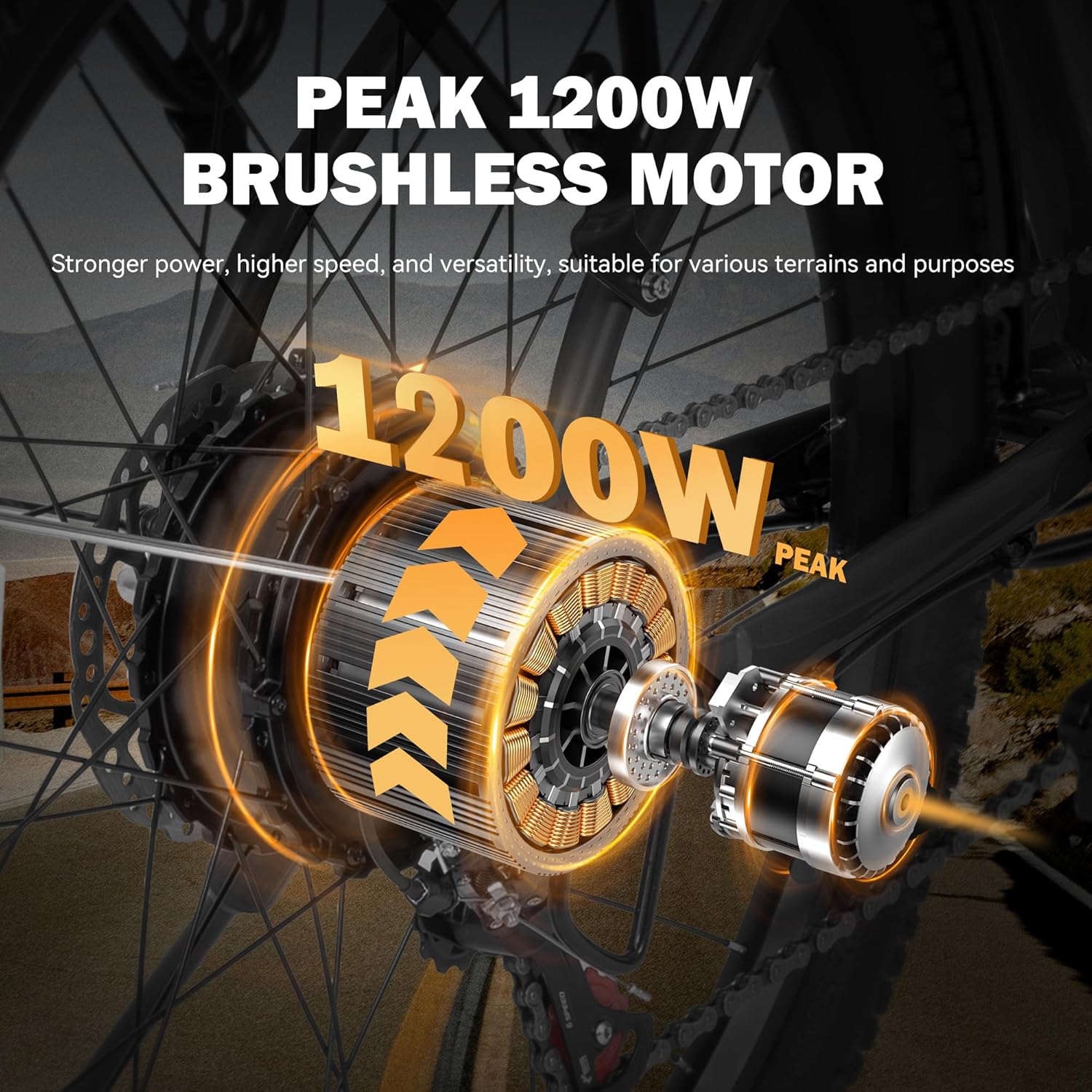 26" Electric Bike for Adults, 1200W Peak Motor, Up to 65 Miles Range, 20+ MPH Commuter eBike with Front Suspension & 7-Speed Gear System