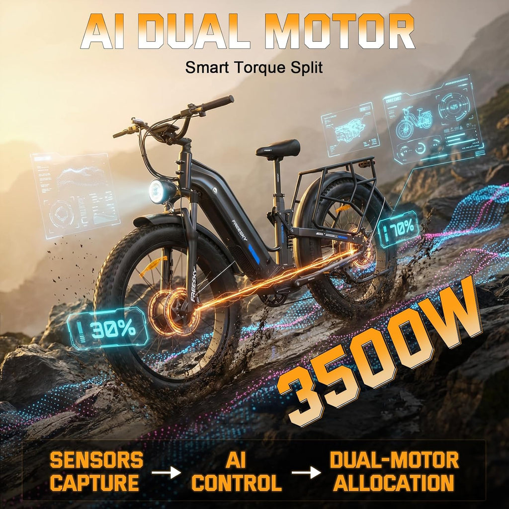 Dual Motor Electric Mountain Bike for Adults, 3500W Peak Power, Full Suspension, 26" Fat Tire Long-Range E-Bike