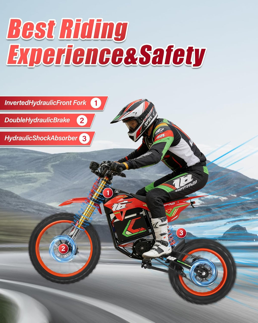 Electric Dirt Bike for Adults, 6000W Peak Mid-Drive Motor, Up to 46 MPH, 60-Mile Range, Dual Hydraulic Brakes