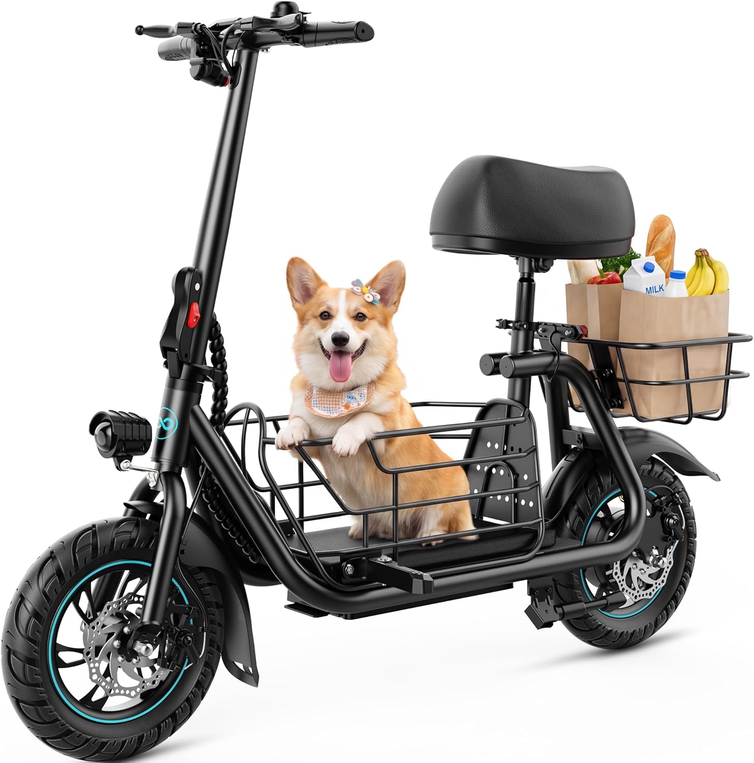 Electric Scooter with Seat for Adults, 550W Motor, Up to 19 MPH, 20 Miles Range, Foldable Commuter Scooter with Basket & 12" Pneumatic Tires