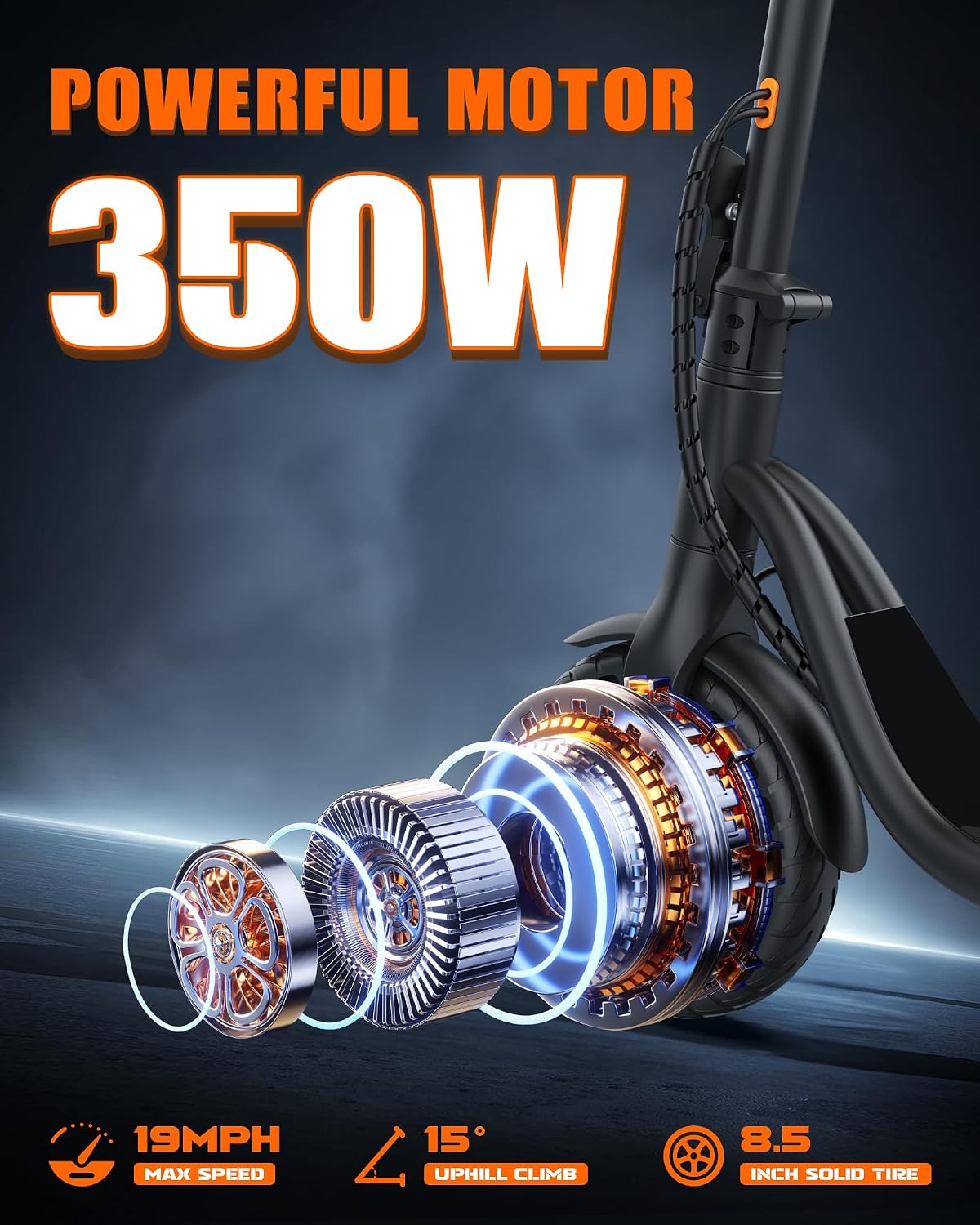 Electric Scooter, 350W/500W Powerful Motor, 19-22 MPH Max Speed