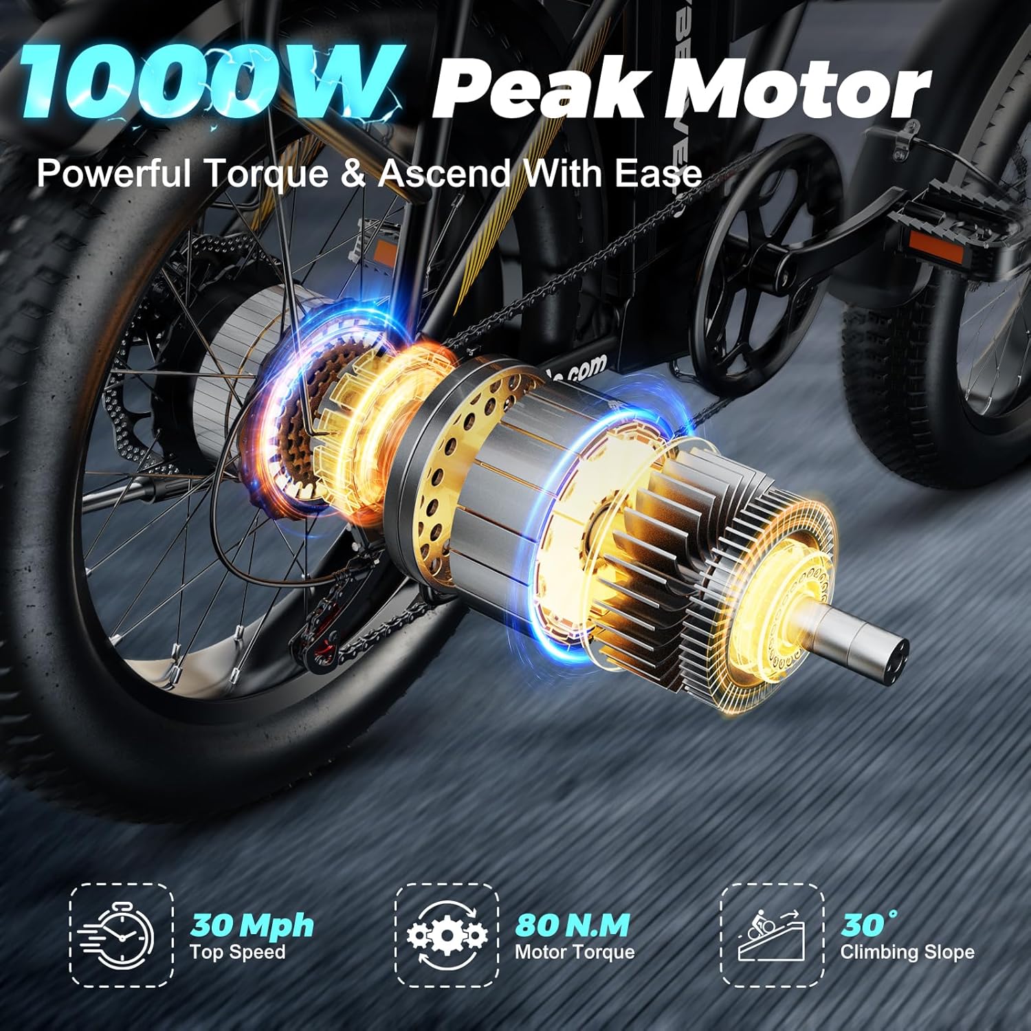 20" Fat Tire Folding Electric Bike for Adults with 1000W Motor, 7-Speed Gear System, Up to 30+ MPH & 80 Miles Range