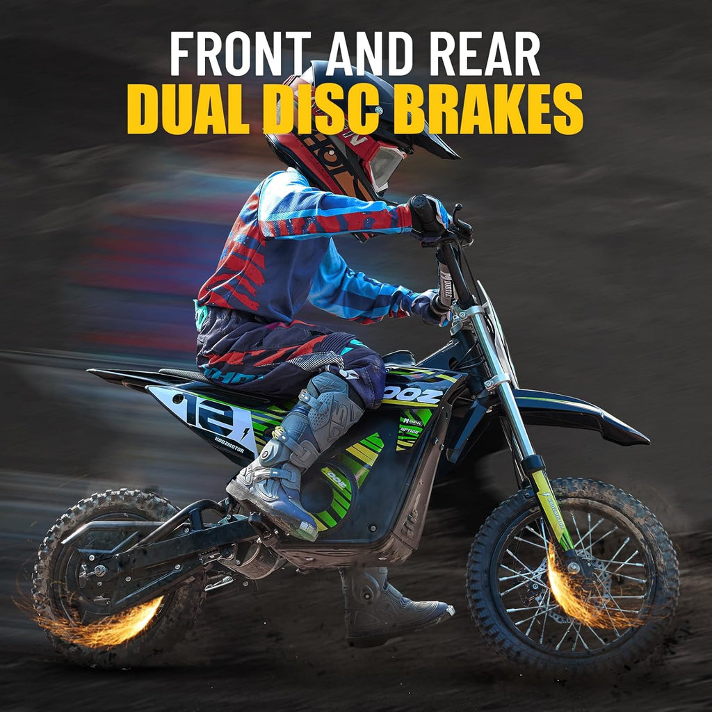 Kids Electric Dirt Bike with 3 Speed Modes, Dual Suspension & Disc Brakes – Up to 20.6 MPH, 19-Mile Range