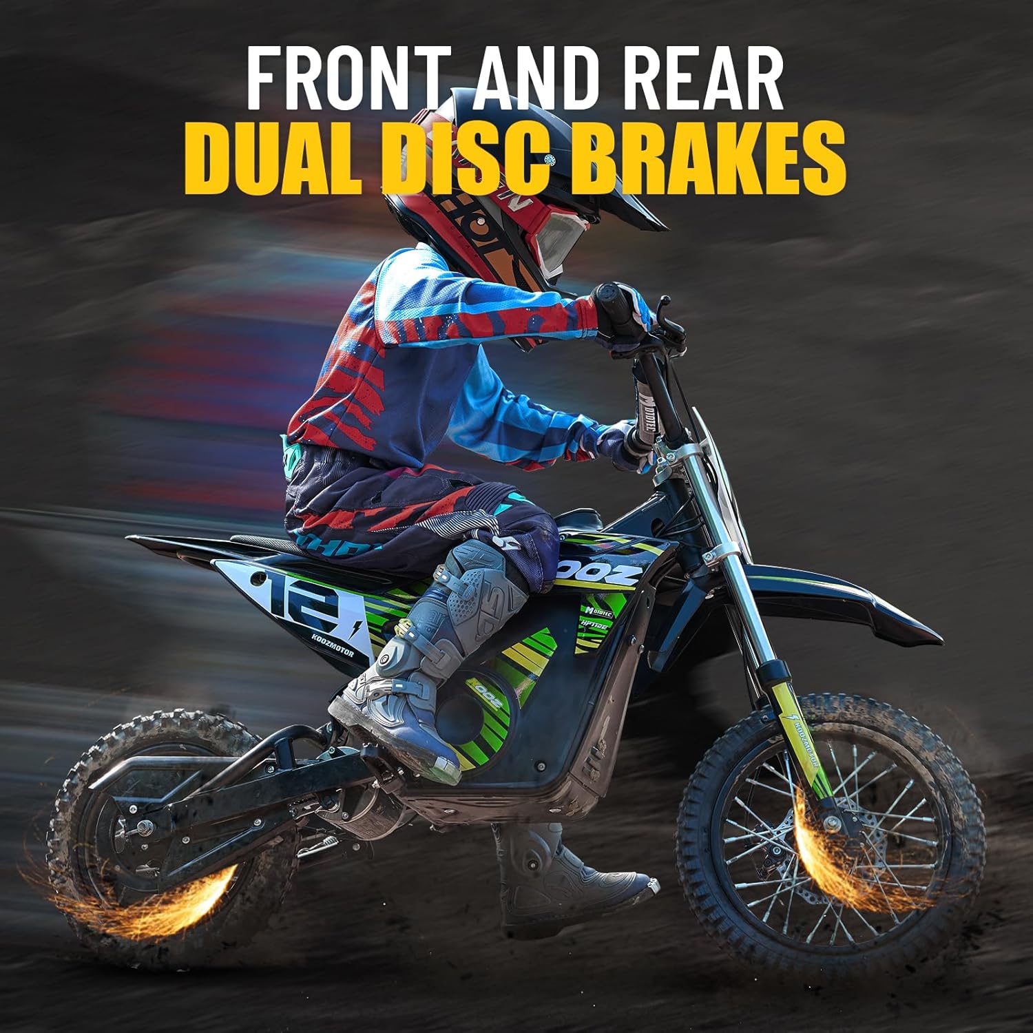 Kids Electric Dirt Bike with 3 Speed Modes, Dual Suspension & Disc Brakes – Up to 20.6 MPH, 19-Mile Range