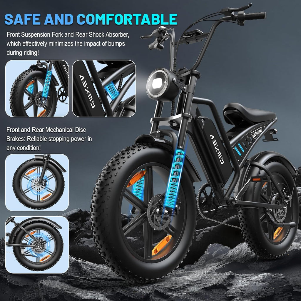 Electric Mountain Bike for Adults, 20-Inch Fat Tire All-Terrain E-Bike, Long-Range Commuter & Off-Road Electric Bicycle